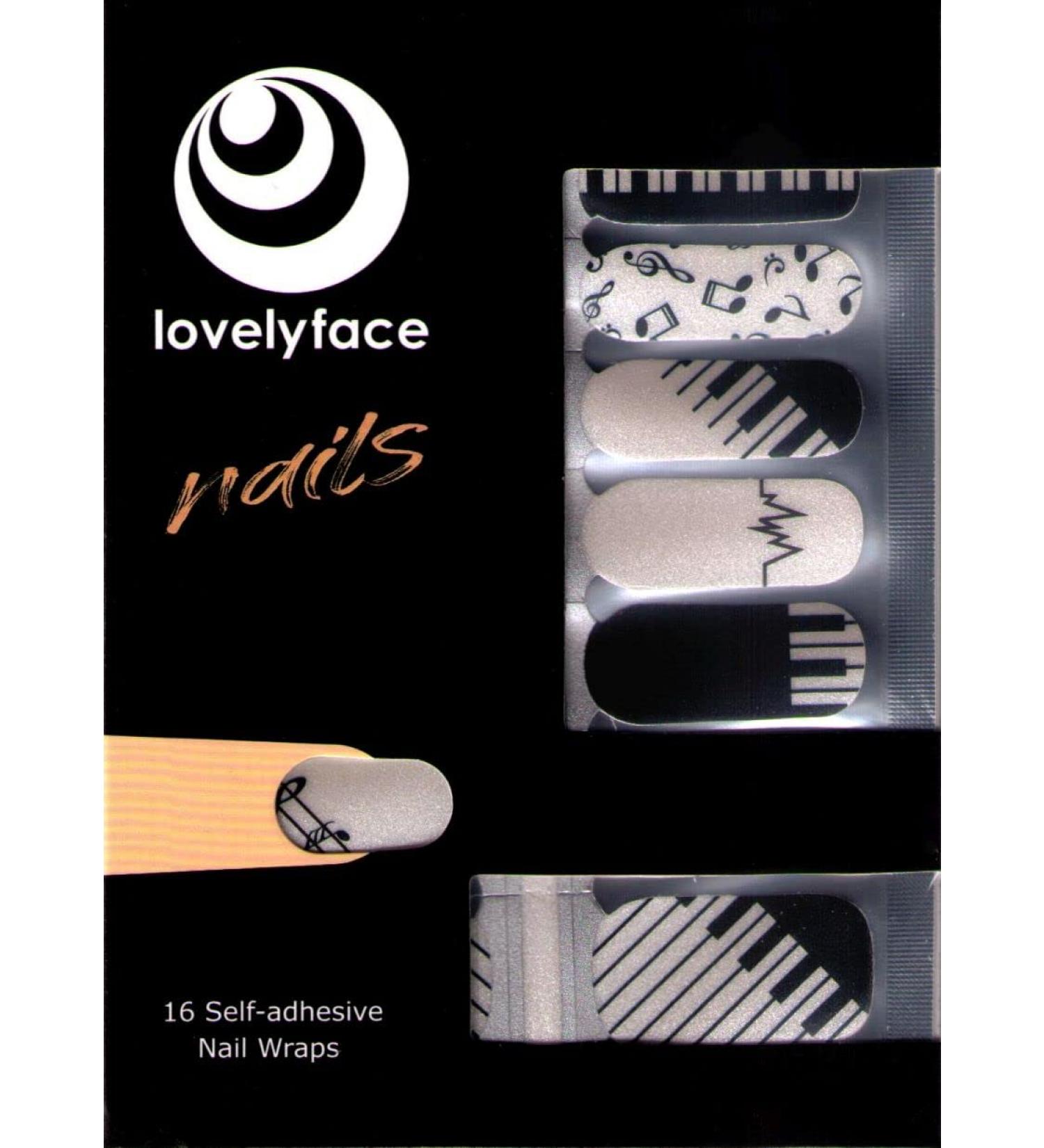 Lovelyface Nails - "Piano" Patterned Nail Wraps - 16 Thin Self-Adhesive Long-Lasting Nail Foils - Nail Stickers Nail Polish Strips - Nail Polish for Gluing - Nail Stickers Non-Toxic
