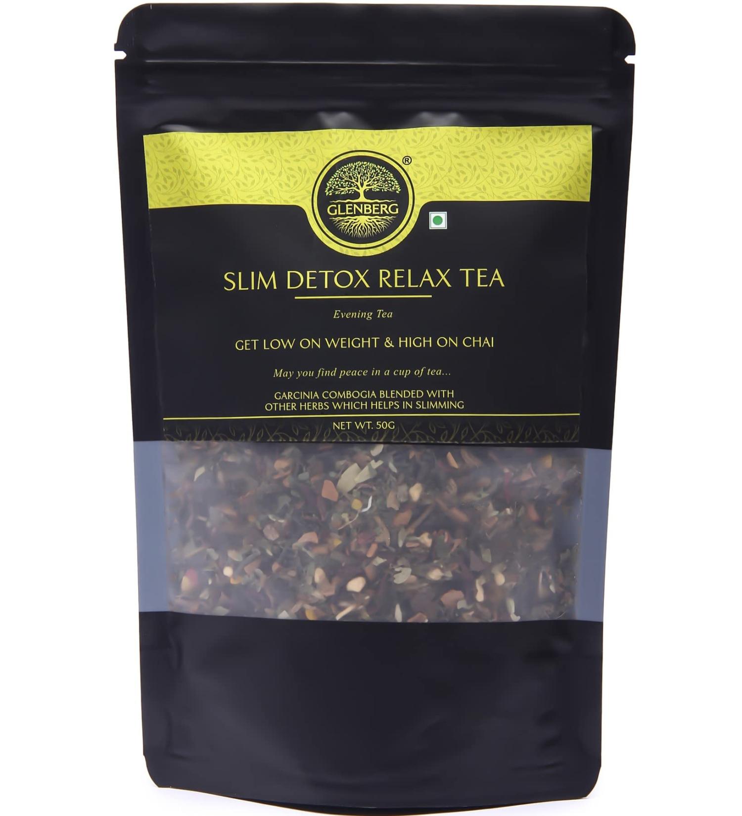 GLENBERG | SLIM DETOX RELAX TEA | Green Tea with Garcinia Cambogia | Evening Tea | 100% Natural (50 Grams | 25 Cups) - Buy Online on GoSupps.com