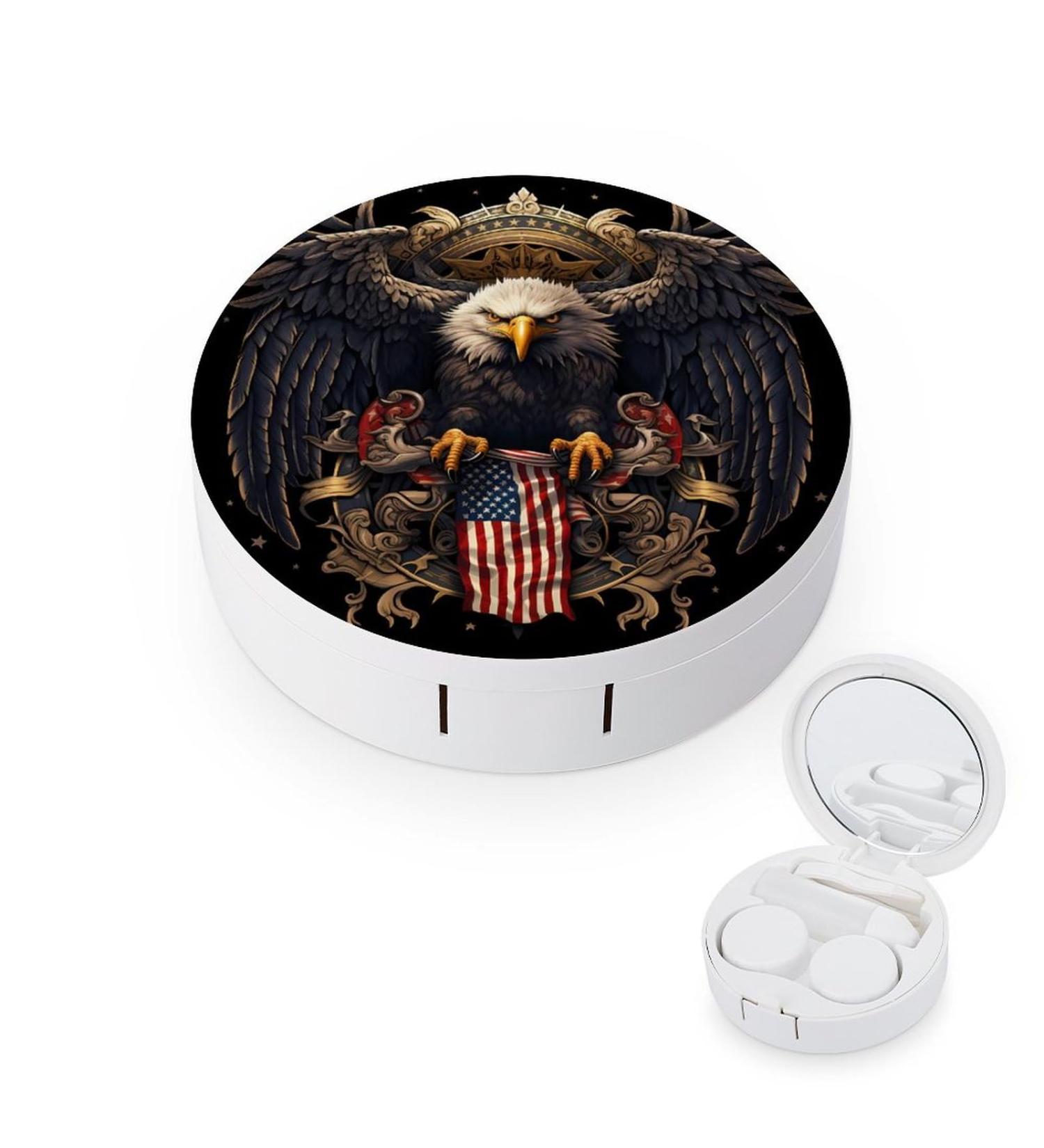 American Bald Eagle Flag Contact Lens Travel Kit - Portable Cute Contact Box with Mirror for Daily Outdoor Use | Shop Internationally - Buy Online on GoSupps.com