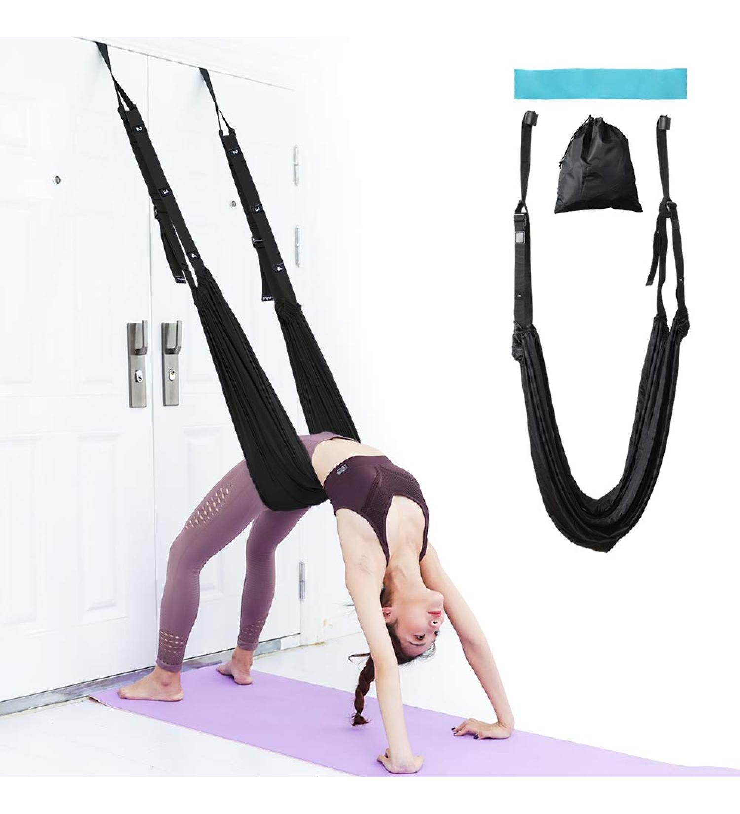 Airogym Aerial Yoga Strap - Waist Trainer Leg Stretching Band | Door Swing Adjustable Strap for Back Bend & Inversion | Ideal for Yoga, Ballet, Gymnastics | Black - Buy Online on GoSupps.com