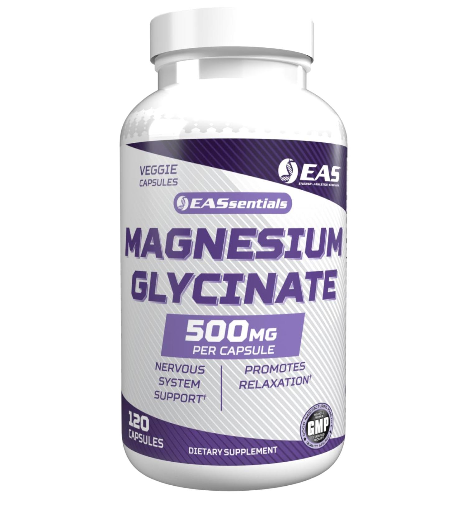 EAS Magnesium Glycinate 500mg | Nervous System & Muscle Function | Relaxation Support | Easy to Digest | Gluten Free, Non GMO, Vegetarian | 120 Veggie Capsules - Buy Online on GoSupps.com