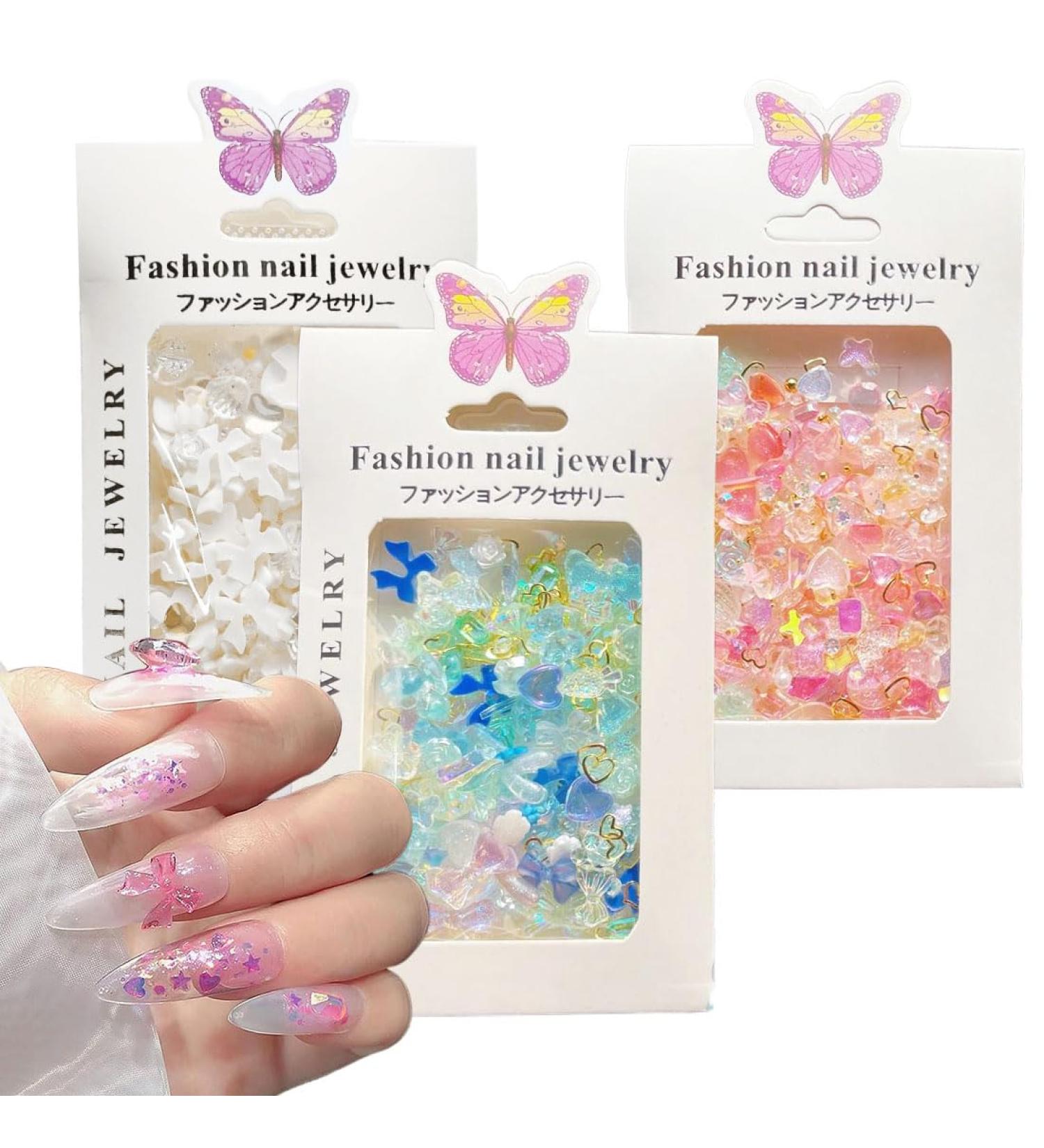 VBKITW 3PCS Nail Art Decoration Set | 150pcs 3D Charms - Hearts Bears Butterflies Flowers for Valentine's Day DIY Nail Designs - Buy Online on GoSupps.com