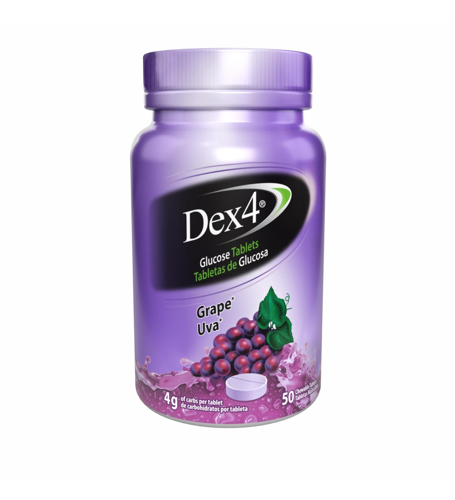 Dex4 Glucose Tablets - Grape Flavor 50 Count Bottle | 4g Carbs Each | Ideal for Diabetes & Energy Boost - Buy Online on GoSupps.com