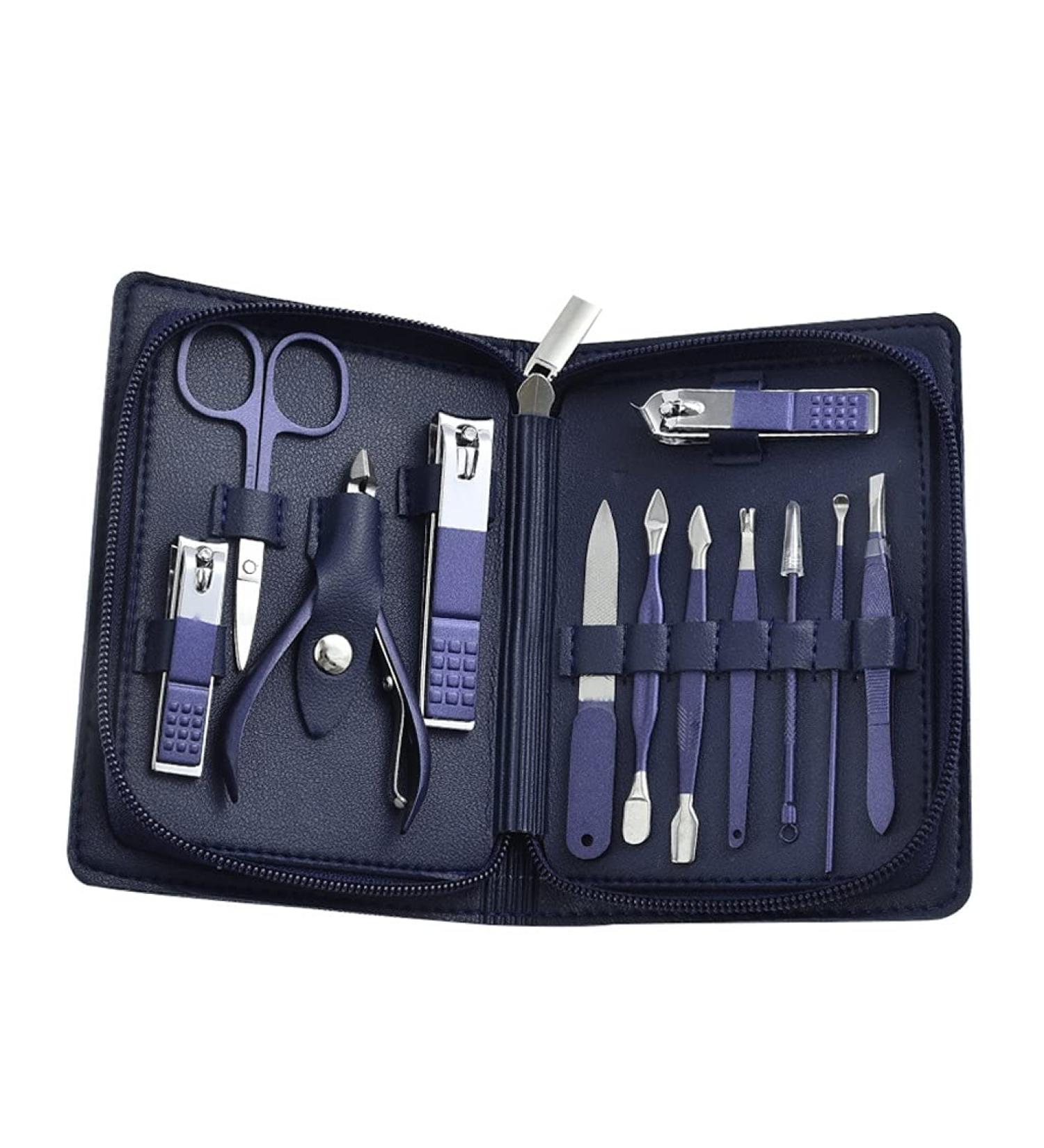 Nail Clippers Set Built-in Nail File Beauty Manicure Portable Man and Woman Stainless Steel Nail Clippers 12-Piece Set Blue - Buy Online on GoSupps.com