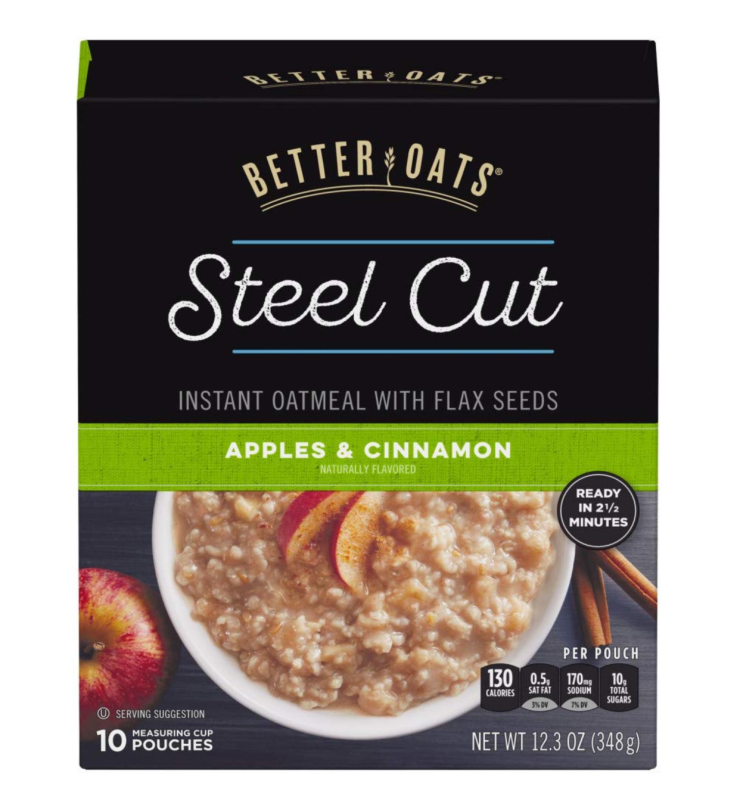 Better Oats Steel Cut Instant Oatmeal with Flax Seeds, Apples & Cinnamon - 6 Pack (12.3 oz) - Buy Online on GoSupps.com