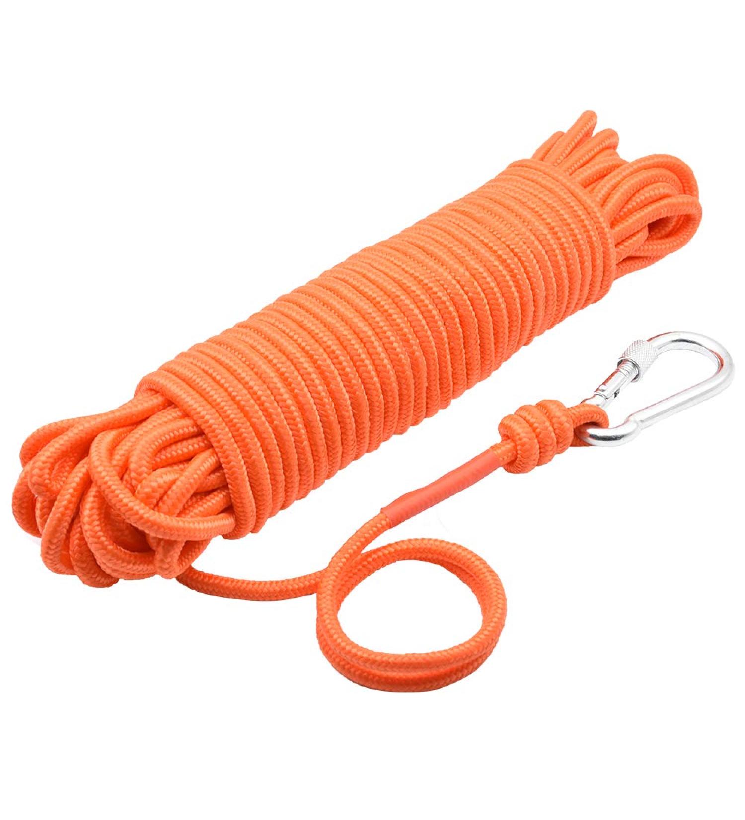 Magnet Fishing Rope with Hooks | Orange Nylon High Strength Cord | 65 Ft, 6mm Diameter - Buy Online on GoSupps.com