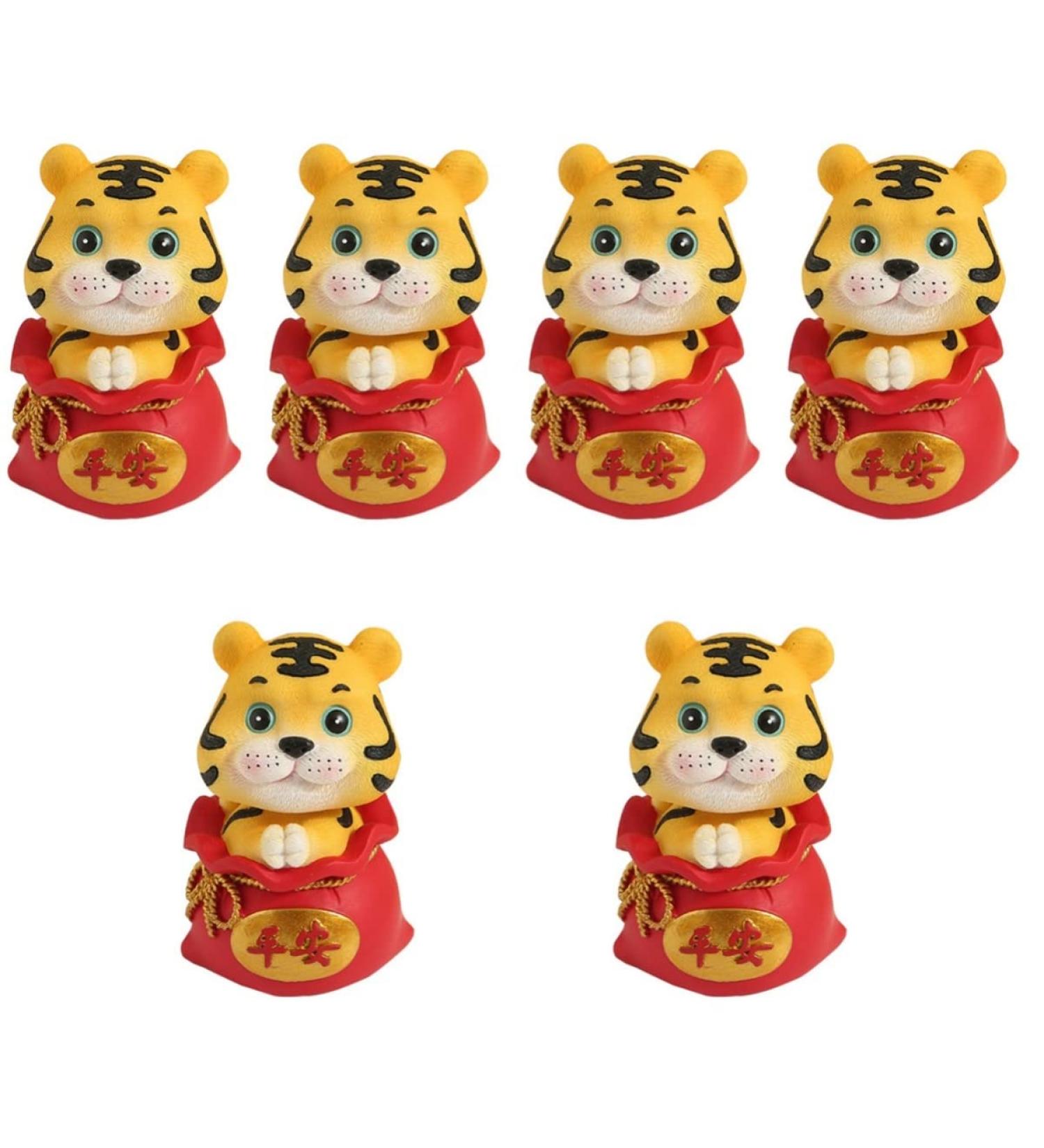 FOMIYES 6 pcs year of the tiger bobble head ornament chinese zodiac tiger sculpture new year cake decor year of the figurine car bubble head figure statue success puppet resin office desk Redx6pcs 6X6X9.5CMx6pcs - Buy Online on GoSupps.com