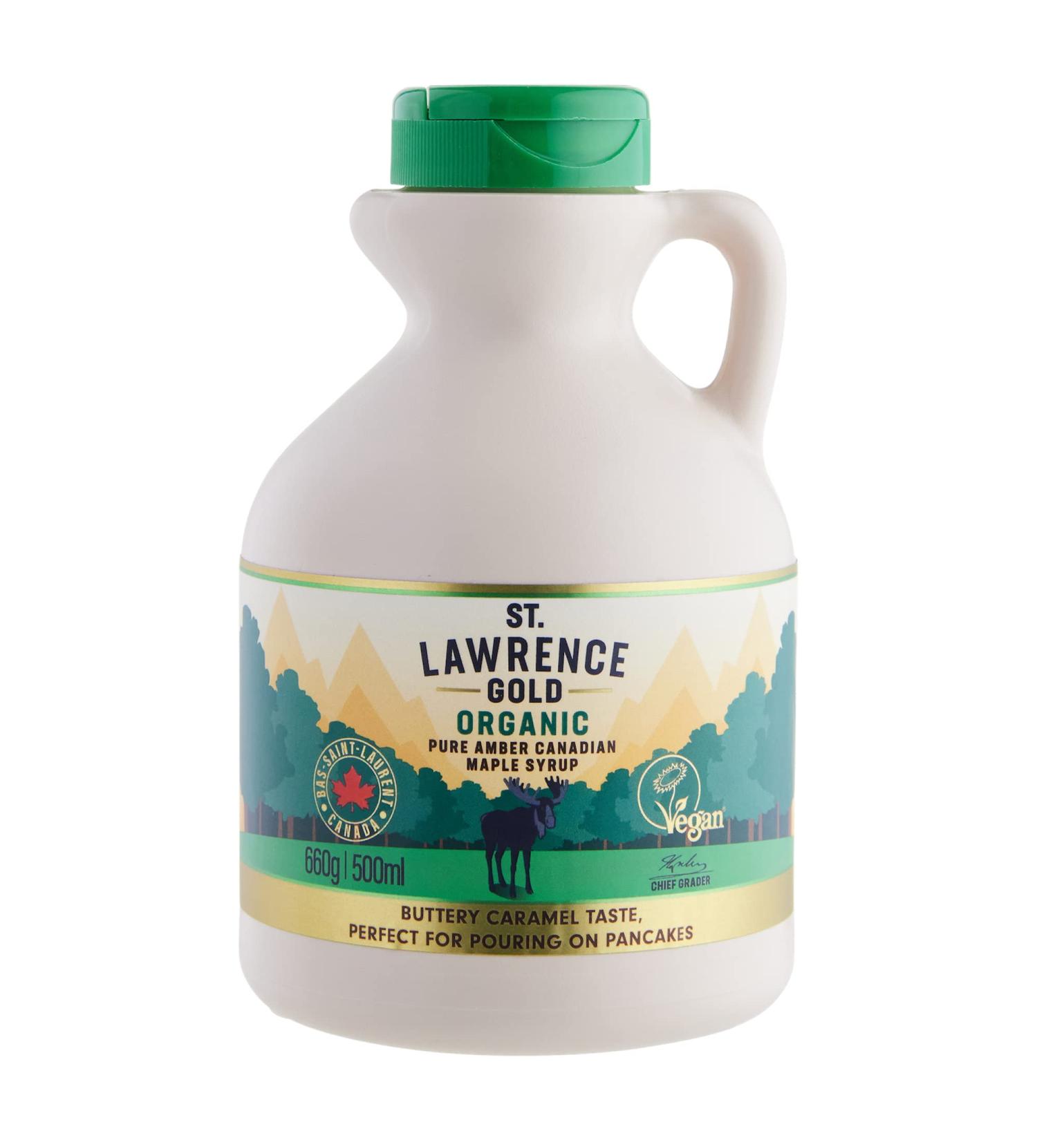 St. Lawrence Gold Organic Maple Syrup 500ml - Canadian Amber 660g - Sugar Syrup Alternative for Cocktails, Coffees, Pancakes, Waffles - BBQ Glaze - Gluten-Free, Vegan - Pack of 1 - Buy Online on GoSupps.com