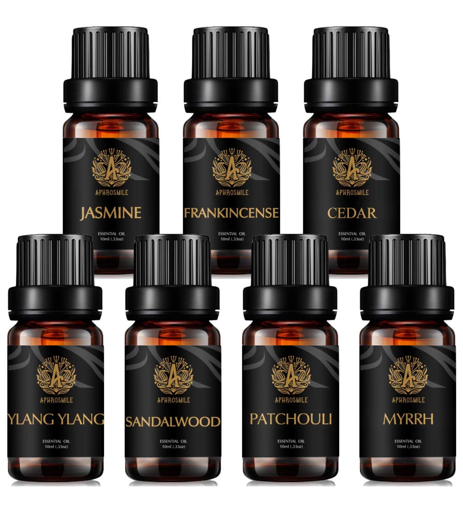100% Pure Aromatherapy Essential Oil Set - Sandalwood Cedar Jasmine Frankincense Myrrh Patchouli & Ylang Ylang for Diffusers | International Shipping - Buy Online on GoSupps.com
