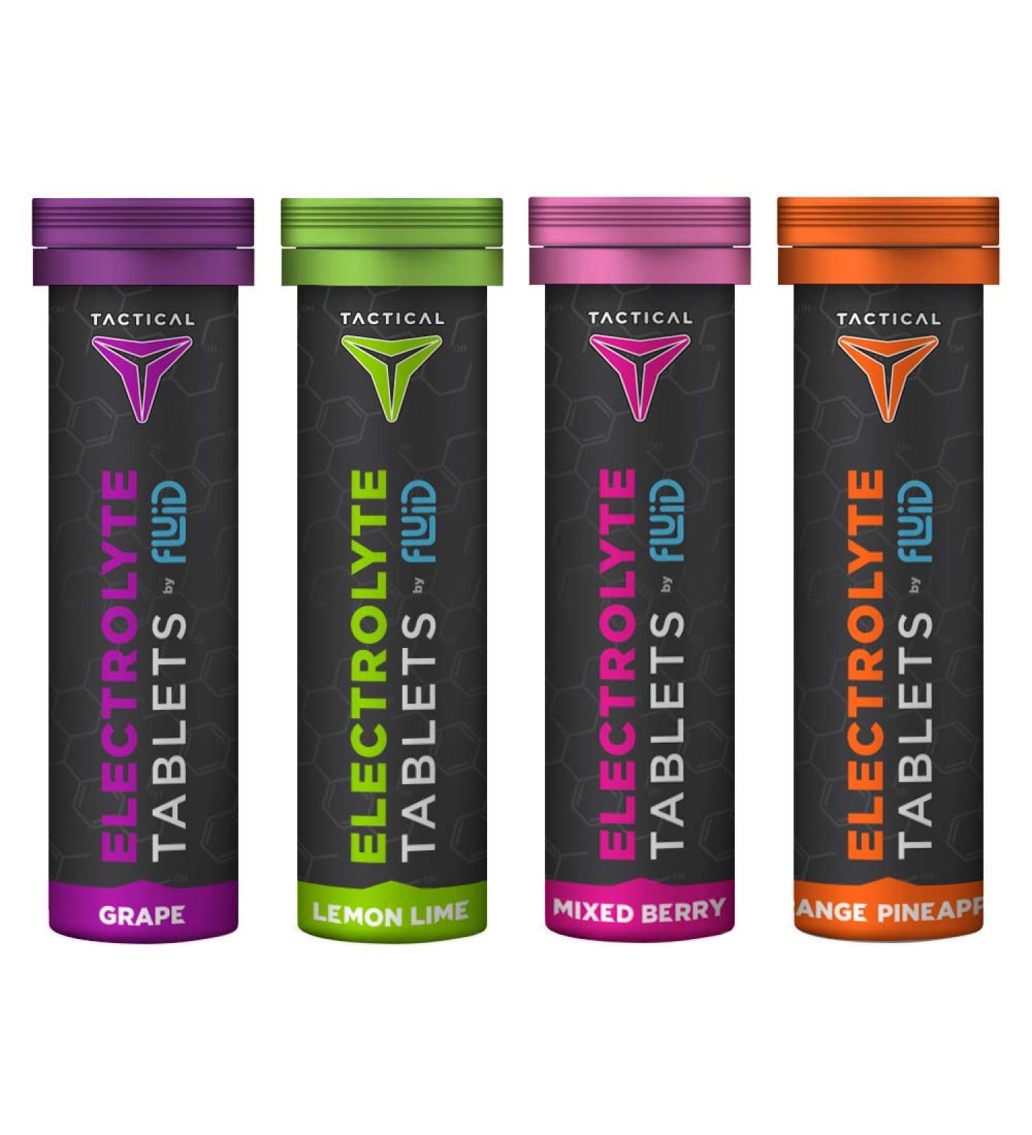 Fluid Tactical Effervescent Hydration Tablets - Electrolyte Replacement & Dehydration Prevention - 4 Tubes (Variety) - Buy Online on GoSupps.com