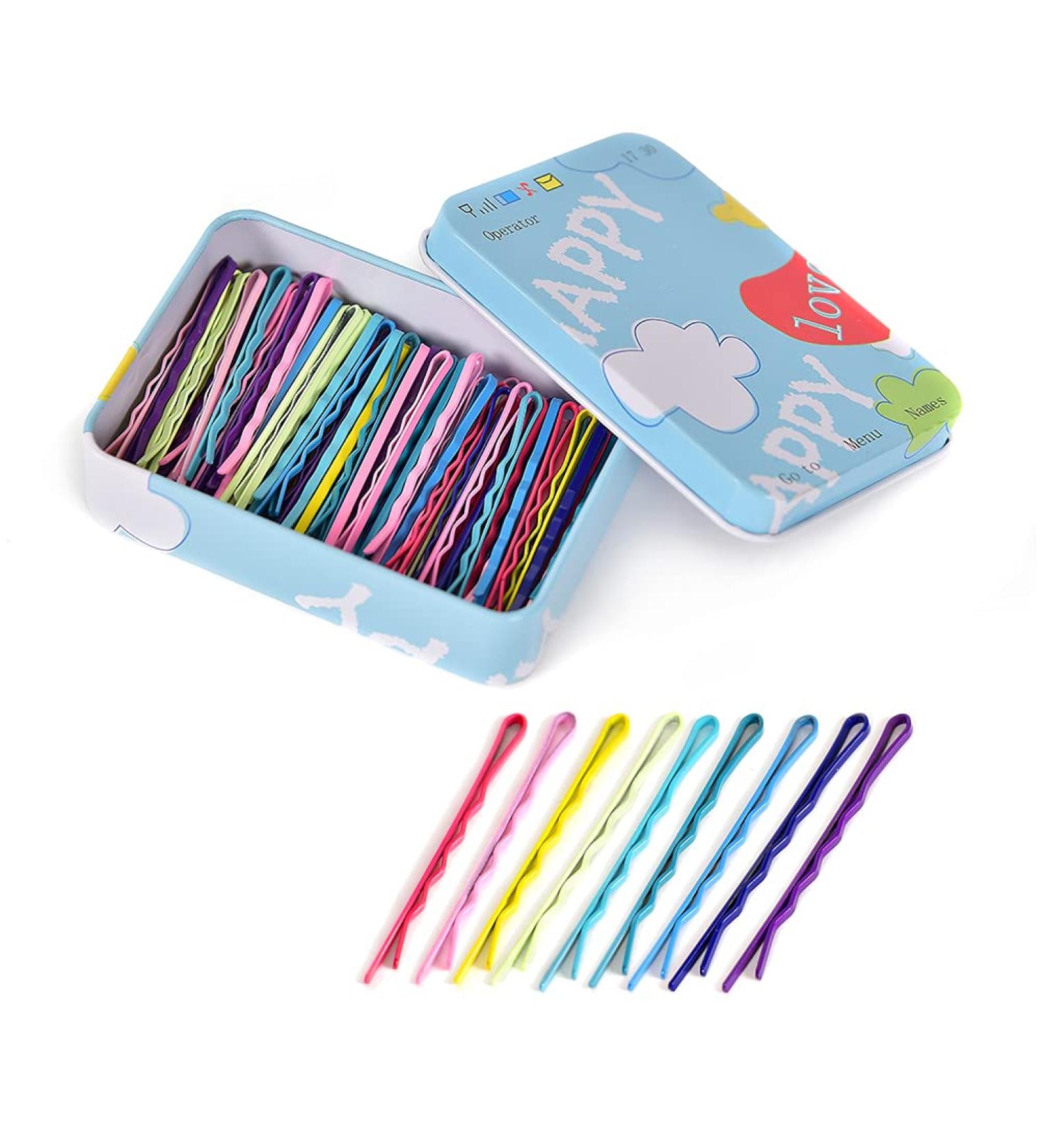 100 PCS Colorful Bobby Pins in Cute Box - Metal Hair Pins for All Hair Types - 2.16 Inch, Multicolor - Buy Online on GoSupps.com