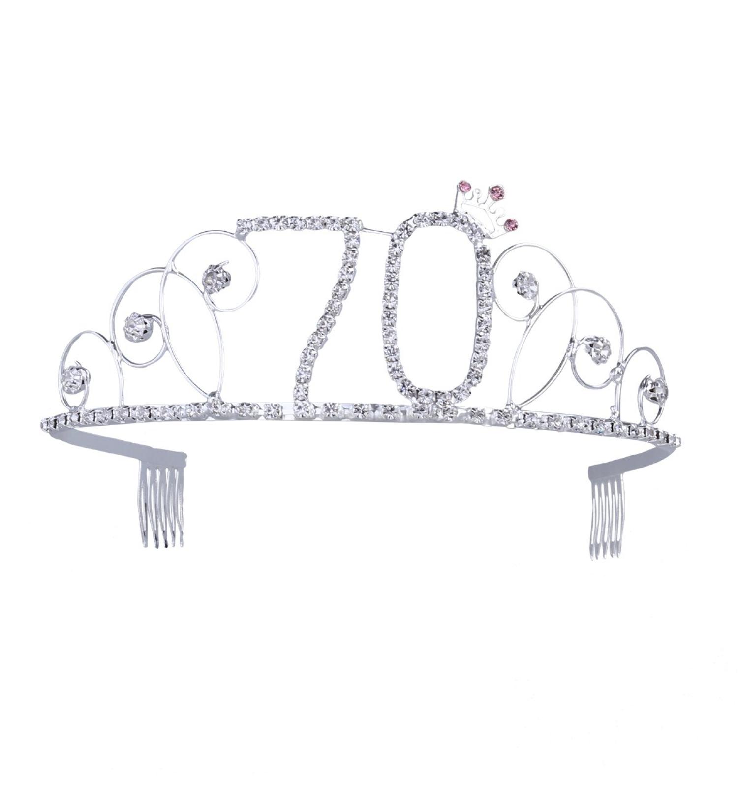 Frcolor Happy Birthday 70th Crystal Rhinestone Tiara Crown | Elegant 70th Birthday Party Accessory - Free International Shipping - Buy Online on GoSupps.com