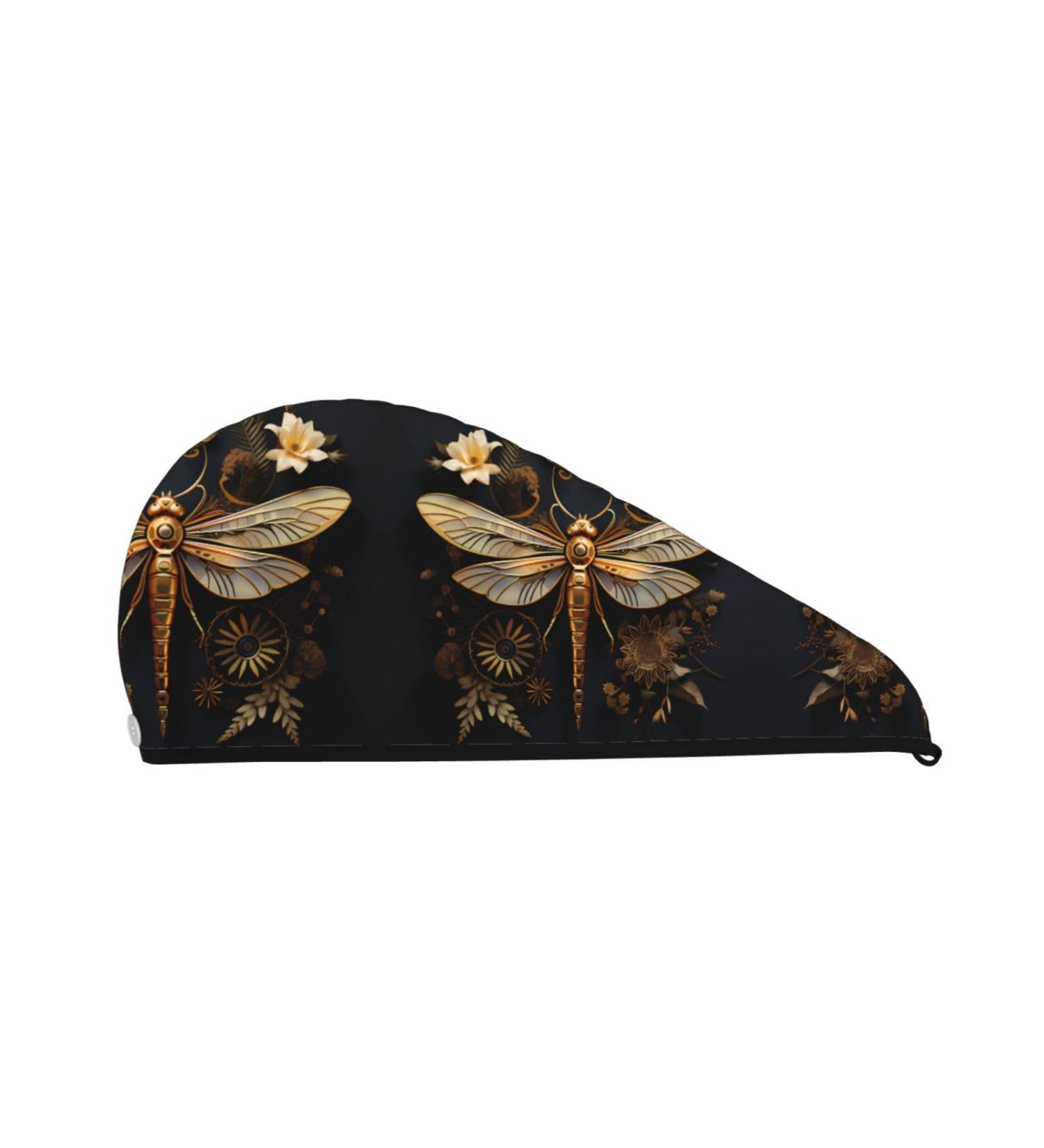 Gold Dragonfly Dry Hair Cap - Super Absorbent Elastic Wrap for Women | Quick Drying for Long & Thick Hair - Buy Online on GoSupps.com