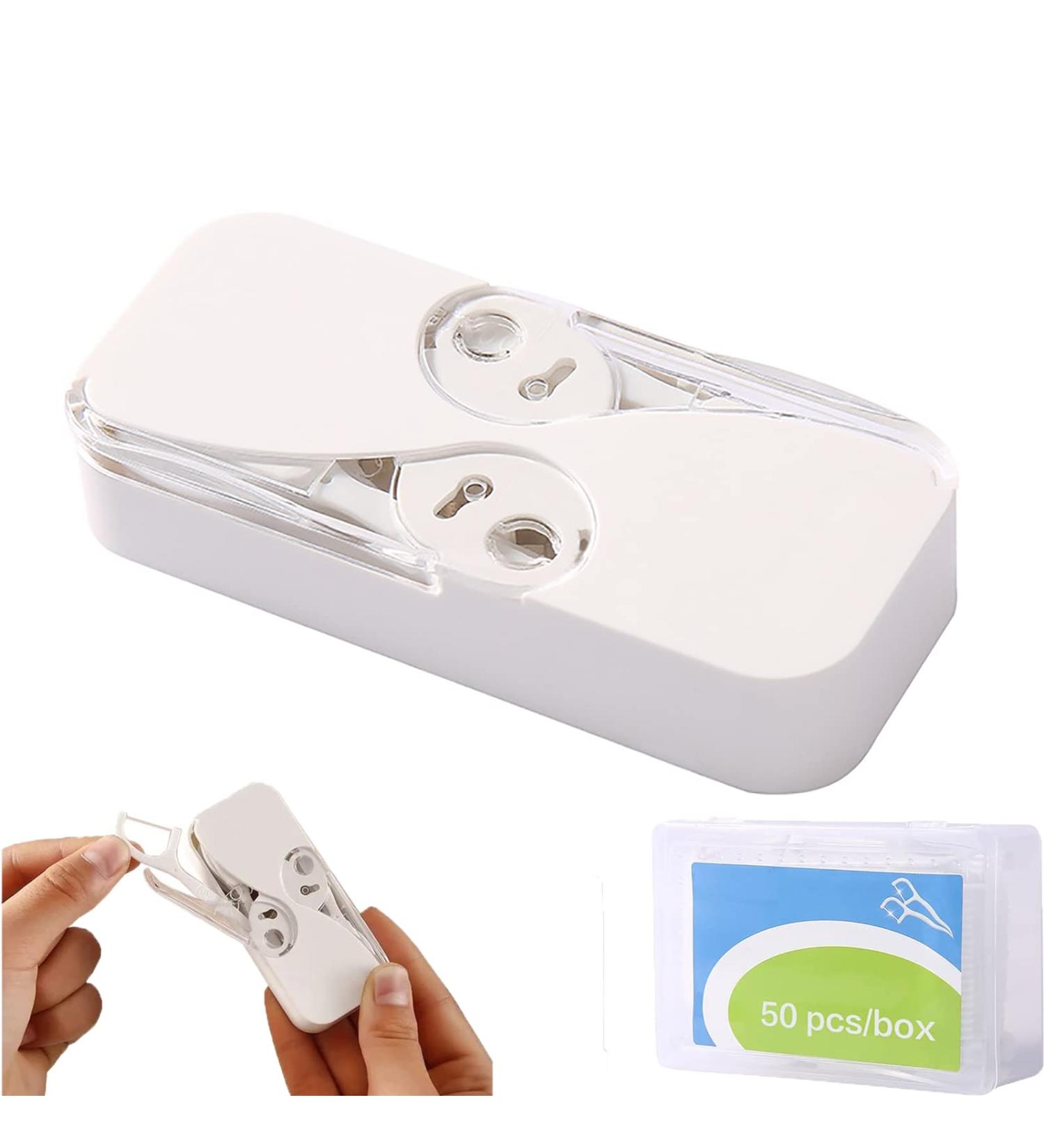 Portable Floss Pick Dispenser - Automatic Dental Floss Case Organizer for Travel | Teeth Cleaning for Men & Women (White) - Buy Online on GoSupps.com