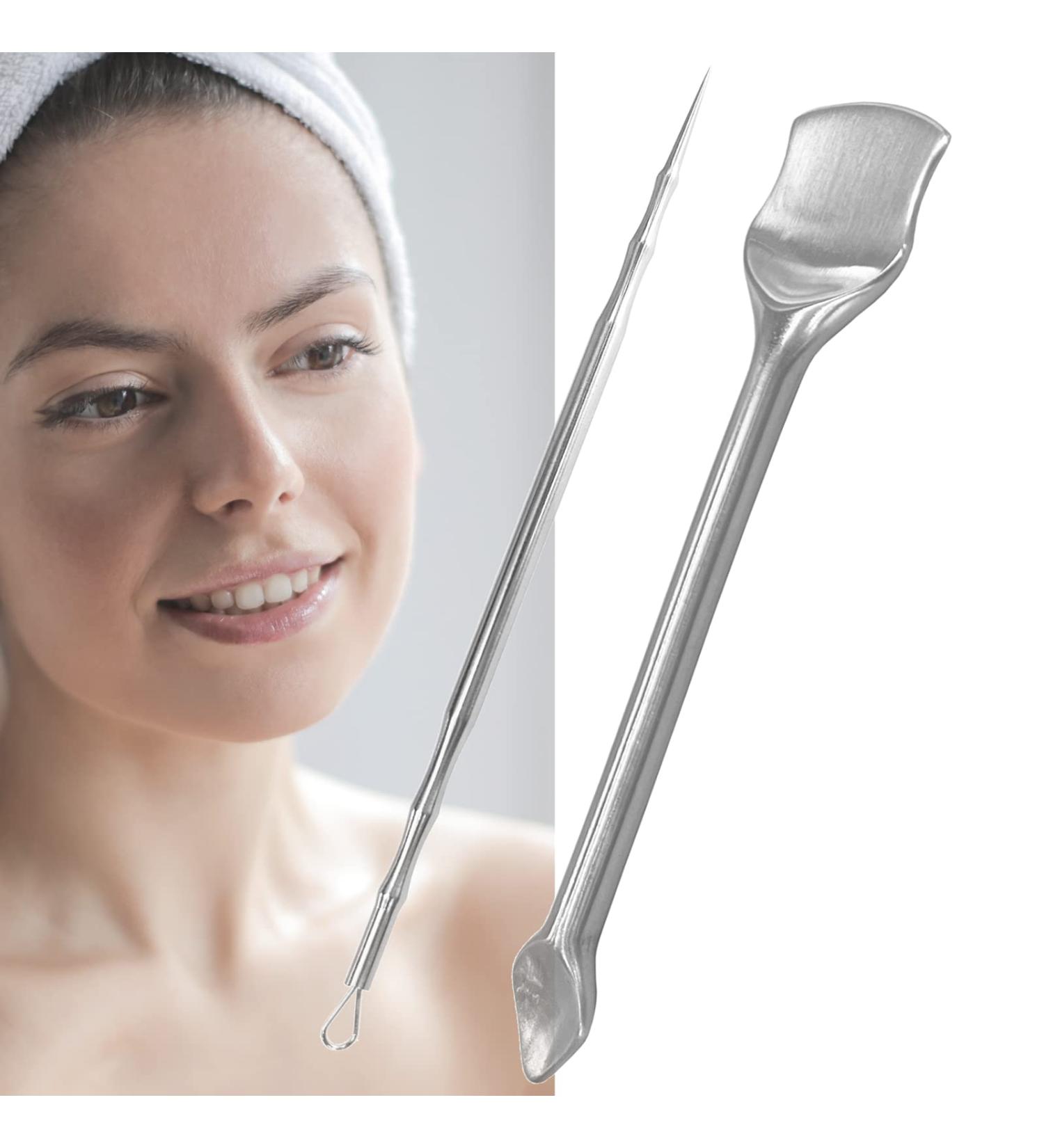 Stainless Steel Double-Head Blackhead Remover Sticks - 2 Pack Facial Pore Cleaner Scraper & Extractor Tools for Acne, Comedone, Blackhead Removal - Silver - Buy Online on GoSupps.com