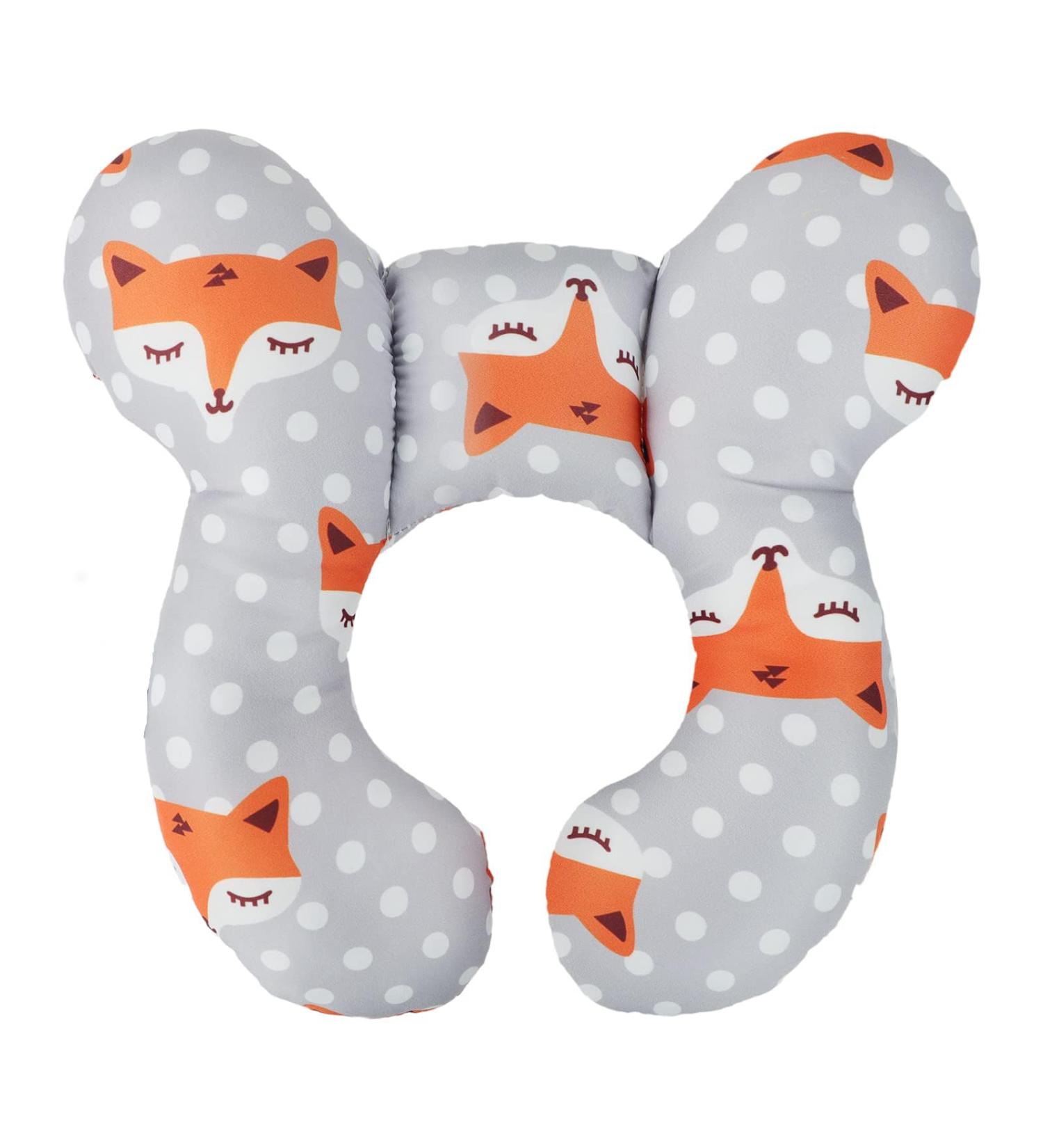 Baby Car Seat Travel Neck Pillow - Cute Fox Design | Infant Head Support Cushion for Pushchair, Stroller, Car Seat | Soft U-shaped Neck Rest Protector - Buy Online on GoSupps.com