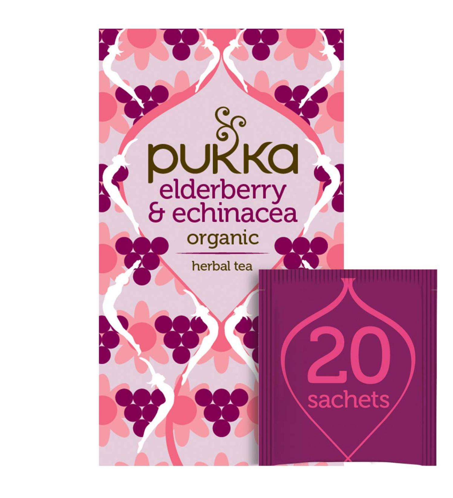Pukka Herbs - Organic Herbal Tea Elderberry & Echinacea with Elderflower - 20 Tea Bags - Buy Online on GoSupps.com