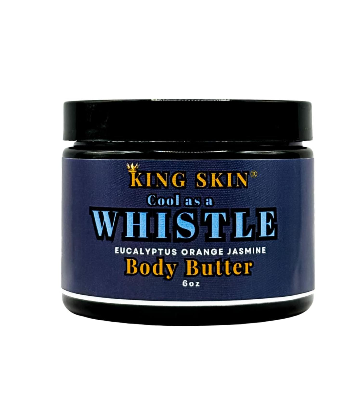 KING SKIN Whistle Body Butter I Infused with Fine Fragrance with notes of Eucalyptus Orange & Jasmine I Packed with Shea & Avocado I Long Lasting Deep Hydration for Men I 6 oz - Buy Online on GoSupps.com