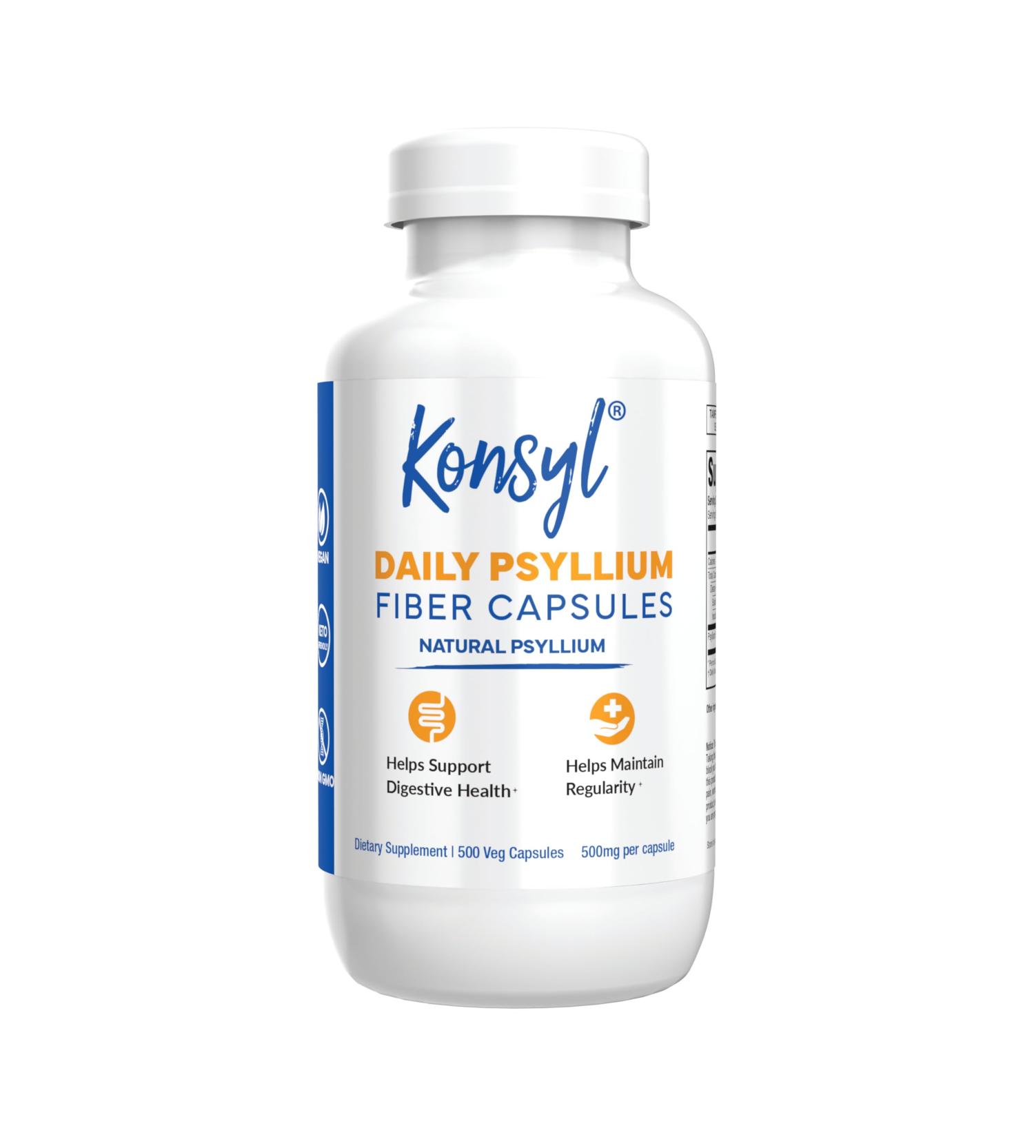Konsyl Psyllium Fiber Capsules - All-Natural Psyllium Husk Powder - Supports Digestive Health and Weight Management Goals+ 500 Count (Pack of 1) - Buy Online on GoSupps.com