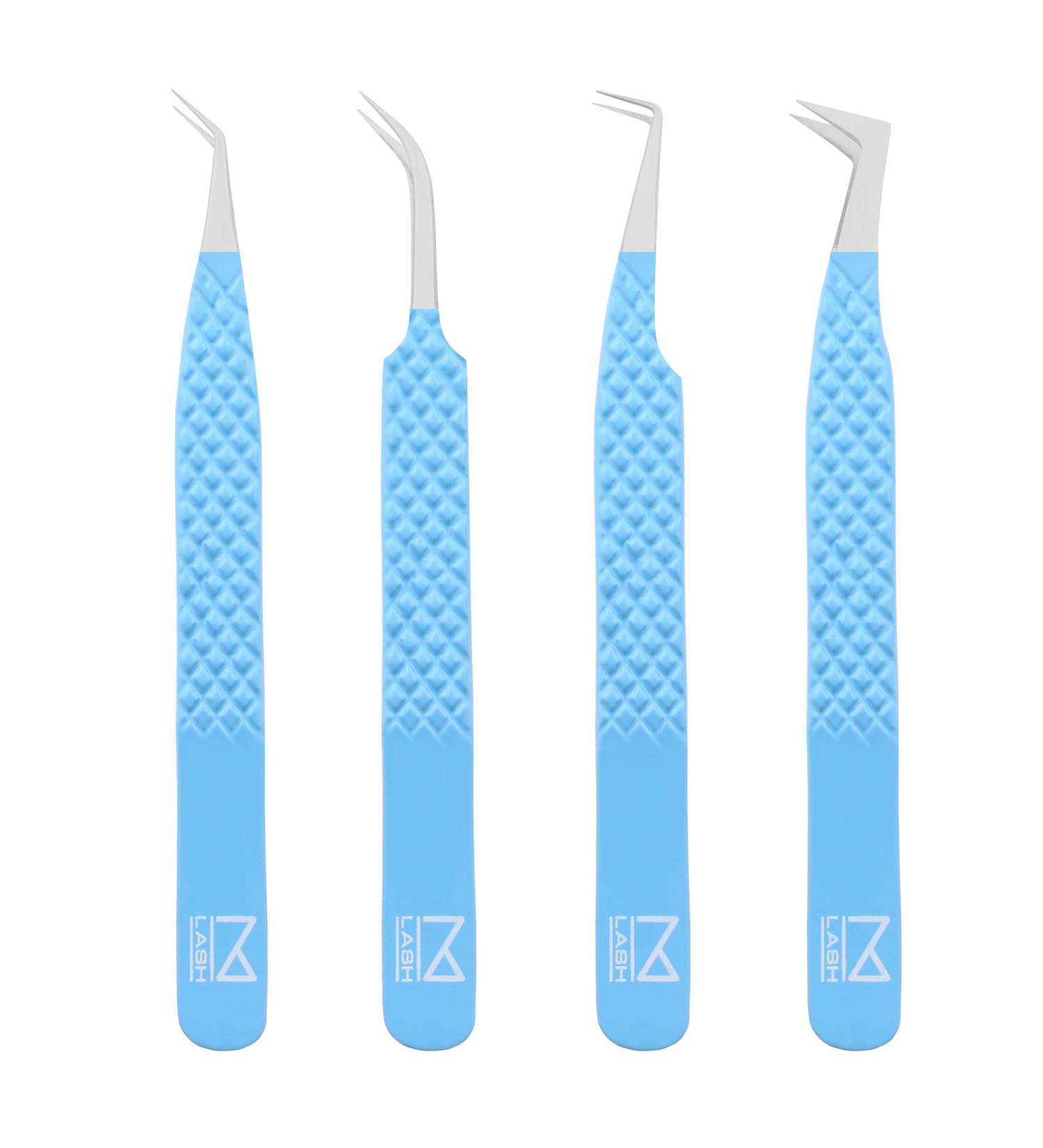 Japanese Steel M LASH Set of 4 Diamond Grip NANO Fiber Tip Eyelash Extension Tweezers - Teal - Buy Online on GoSupps.com