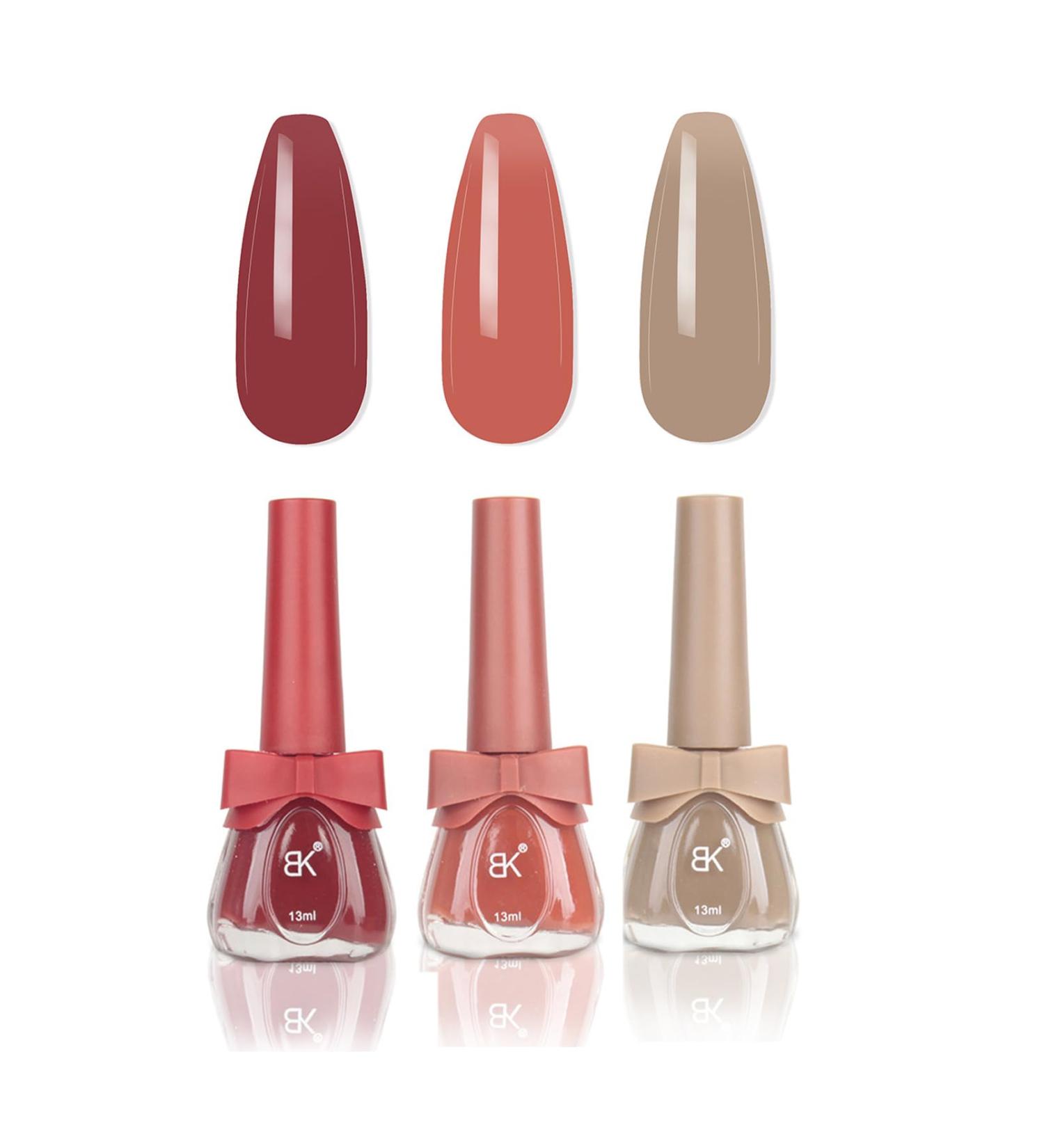 Nail Polish Set Autumn Winter 3 Colors Tangerine Nail Varnish Set Water Based Natural Wine Red Nail Varnish Milk Tea Color Nail Polish for Women No Need Bake 13ML - Buy Online on GoSupps.com