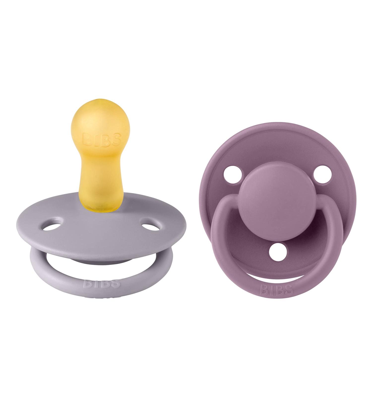 BIBSE de Lux Schnuller 2-Pack - BPA-Free Cherry Shape Nipple Natural Rubber Made in Denmark | Fossil Gray / Mauve (6-18 Months) - Buy Online on GoSupps.com