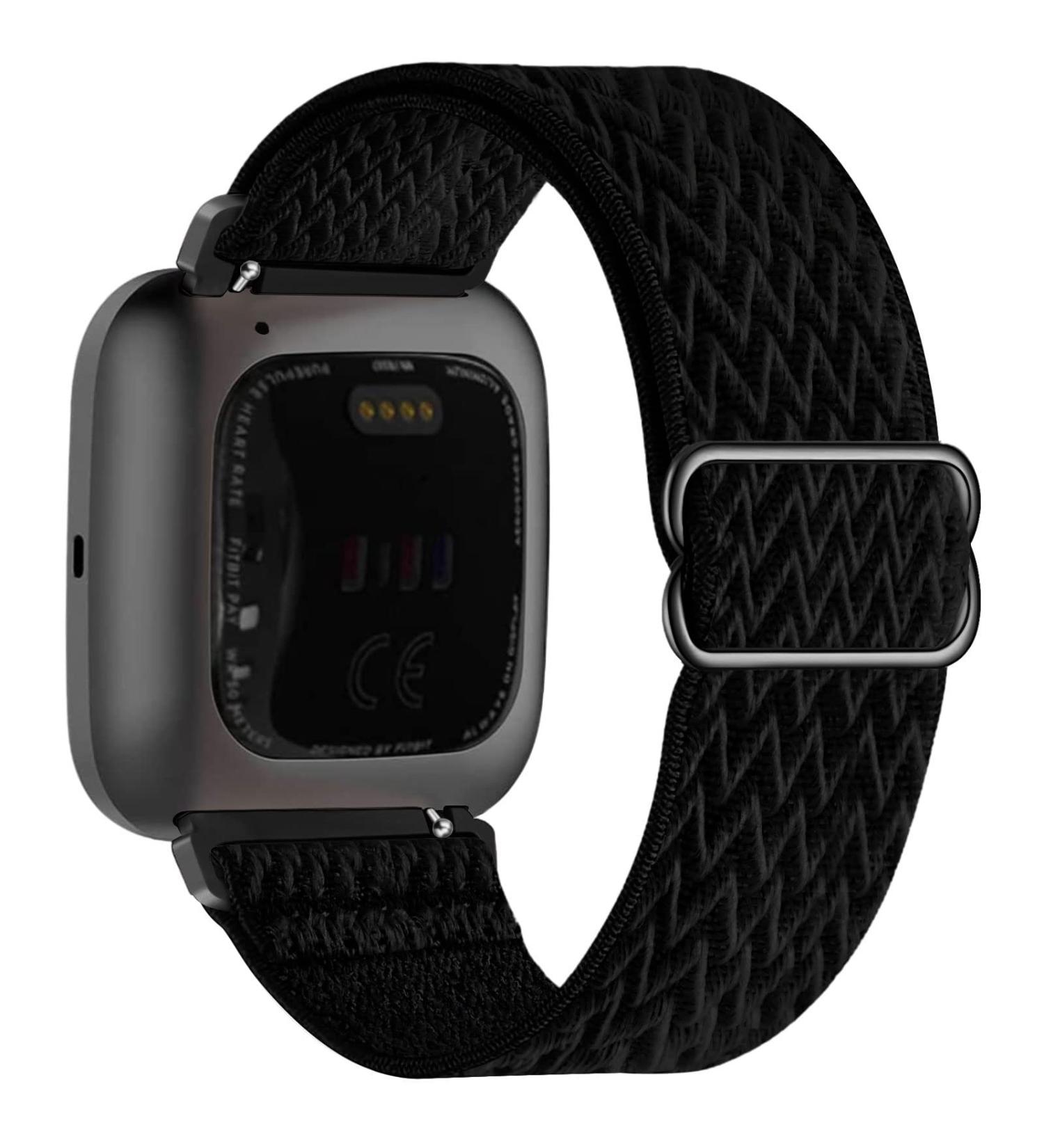 Stretchy Nylon Bands for Fitbit Versa Smart Watch - Adjustable Sport Wristband in Black - Buy Online on GoSupps.com