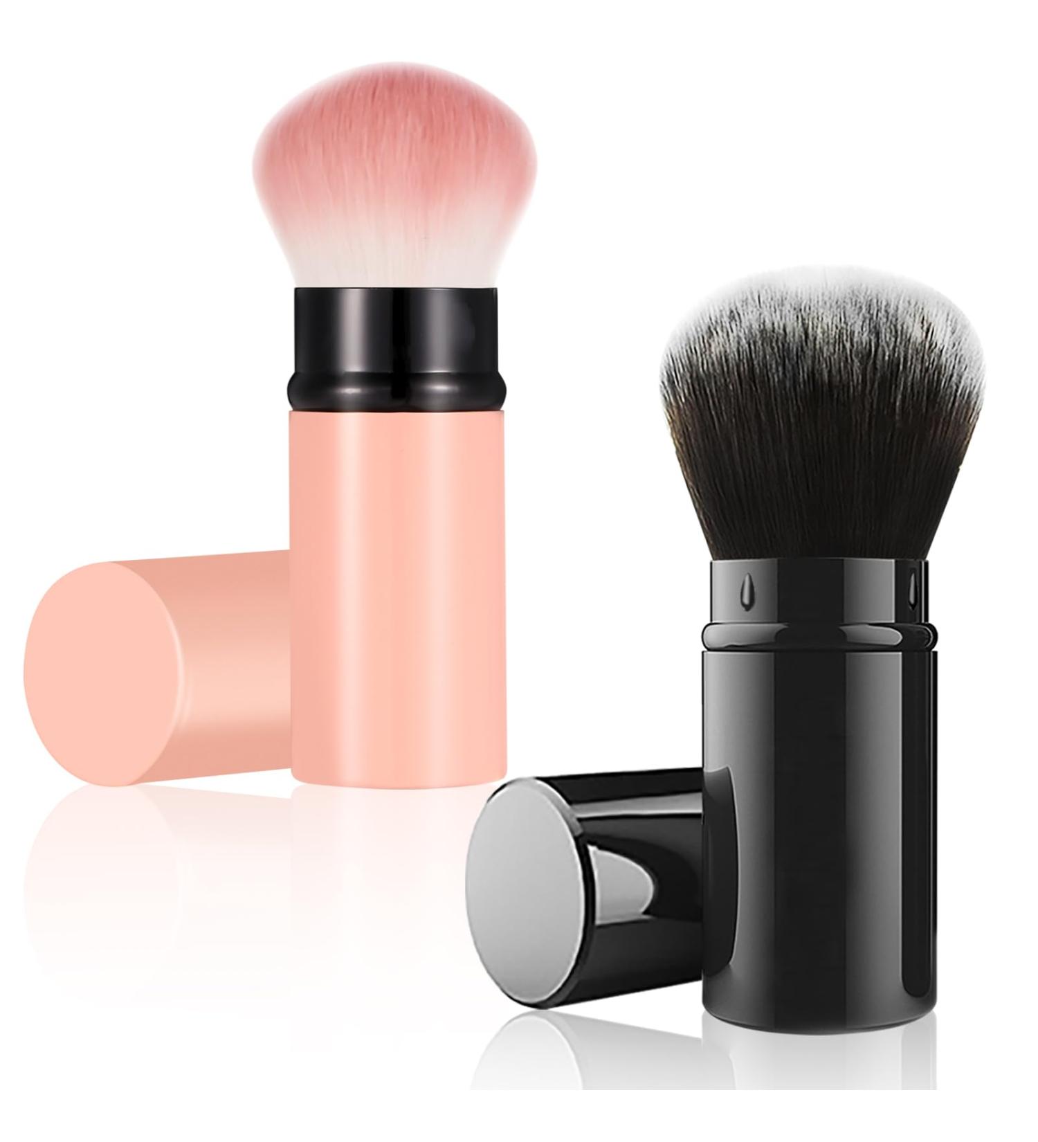 Falliny Kabuki Makeup Brush Set - Insultable Portable Powder Brushes with Covers for Blush Bronzer & Cosmetics - 2 Pieces Black & Pink - Buy Online on GoSupps.com