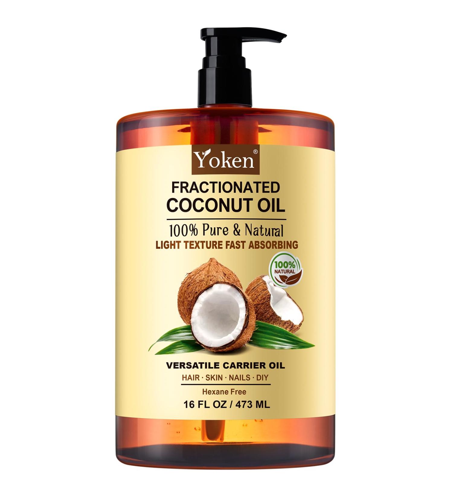 Yoken Fractionated Coconut Oil for Skin 16 Oz 100% Pure & Natural Liquid Coconut Oil Moisturizer for Hair Face Body Carrier Oil for Essential Oils Mixing Massage Hexane Free Unscented - Buy Online on GoSupps.com