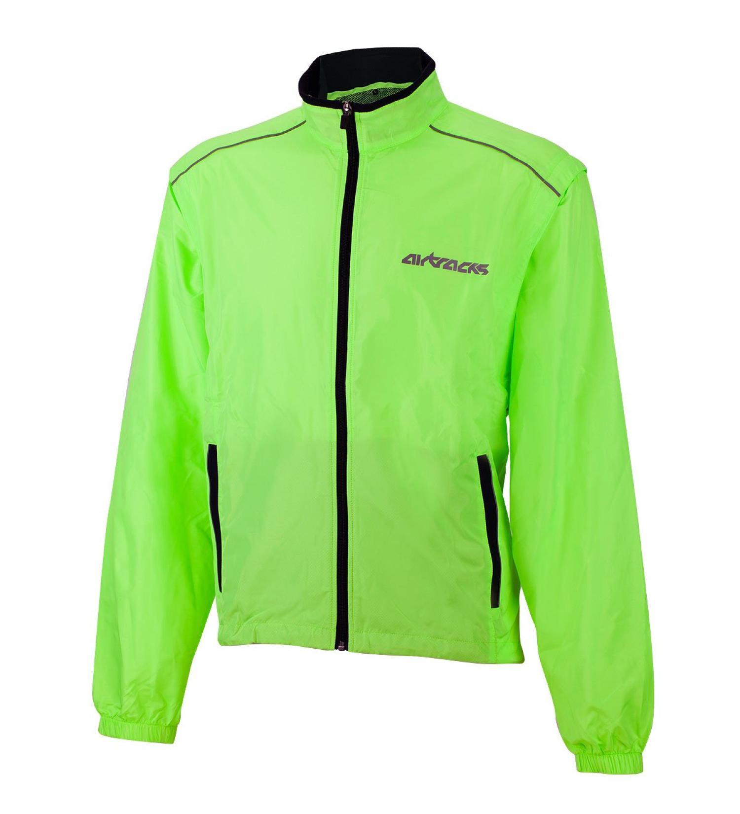 Airtracks men's multifunctional bicycle jacket - vest per air - removable sleeves - wheel jacket - running jacket - windproof - water -repellent - breathable - reflective XL neon