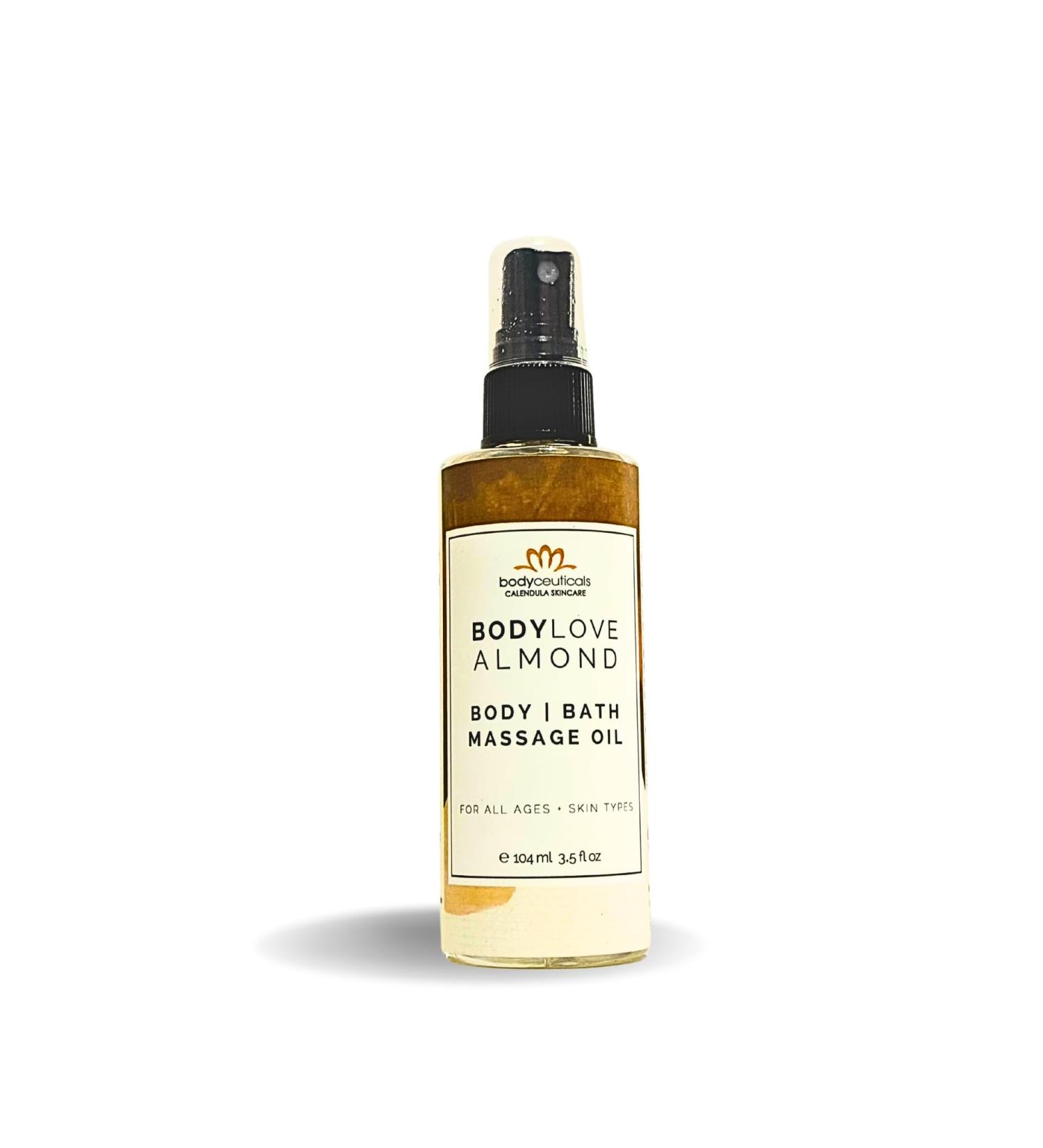 Almond BodyLove Massage Oil 100% Food-Grade Organic Hydrating Body Oil with Calendula Non-GMO Vegan Gentle on Sensitive Skin 3.5 oz Almond Calendula Oil reflects a natural organic and indulgent aesthetic. It emph  - Buy Online on GoSupps.com