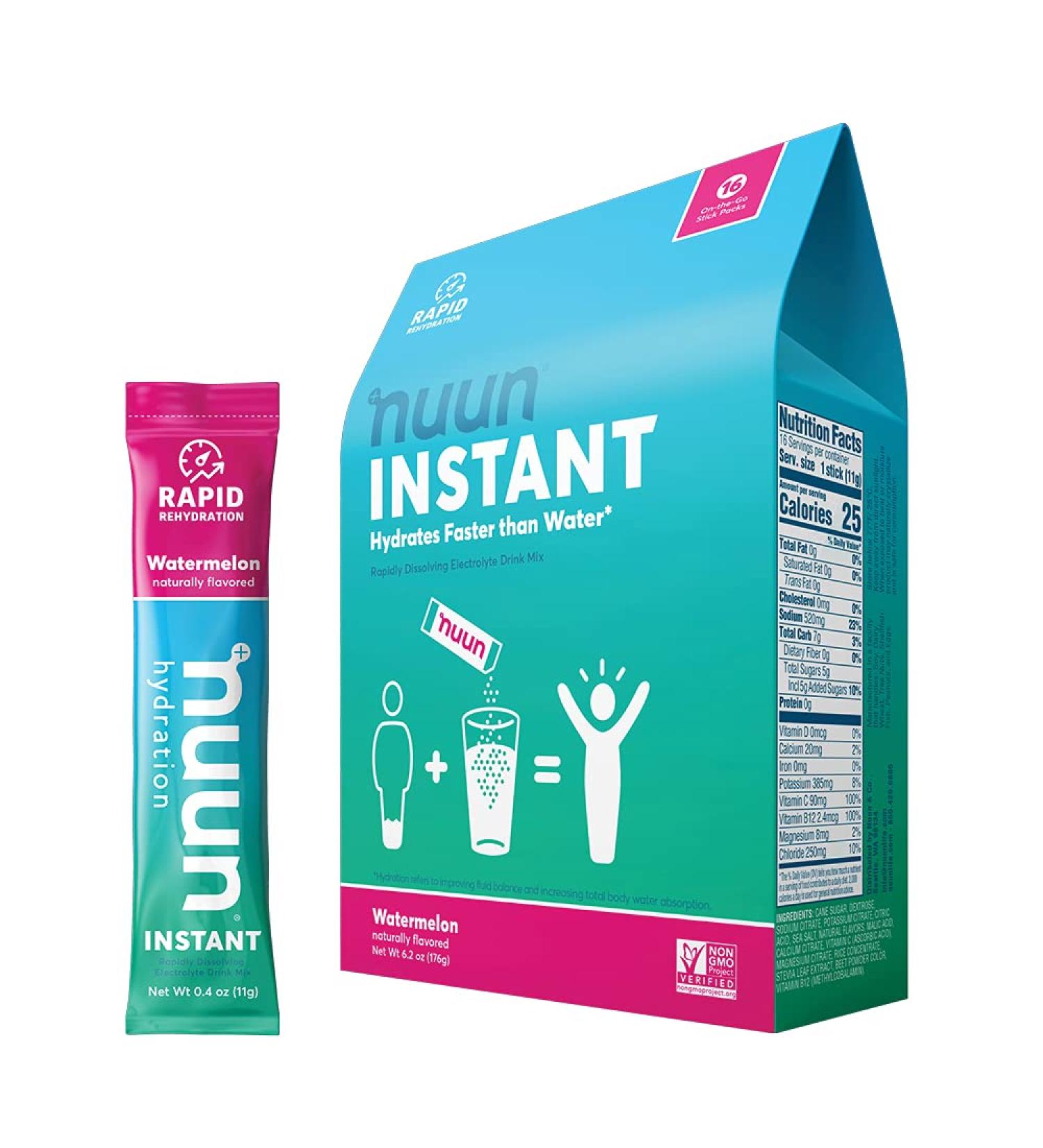 Nuun Instant Electrolyte Powder Packets - Watermelon Flavor | 16 Servings | Rapid Hydration Formula - Buy Online on GoSupps.com