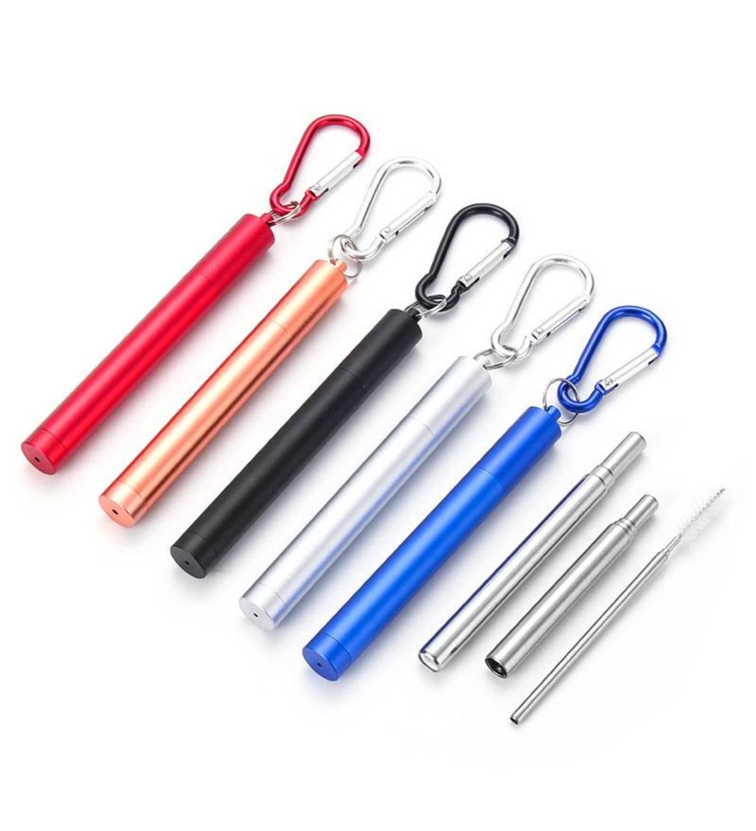 304 Stainless Steel Telescopic Straw with Three Sections and Aluminum Alloy Storage Sleeve Colorful Outdoor Portable Travel Gift the black one - Buy Online on GoSupps.com
