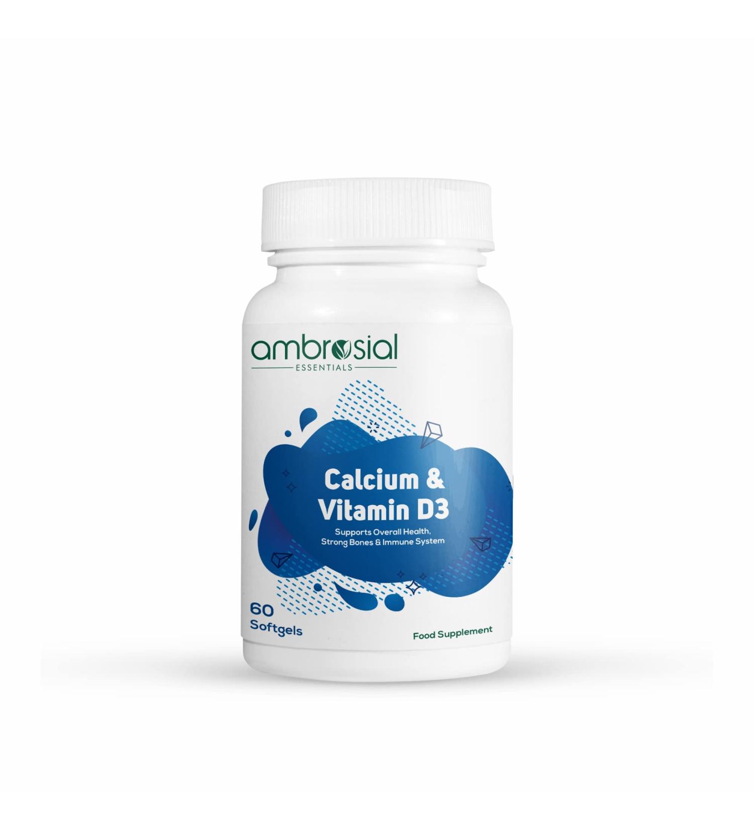 AMBROSIAL High Potency Calcium & Vitamin D3 Tablets - 60 Softgels | Bone, Muscle & Teeth Health Support - Buy Online on GoSupps.com
