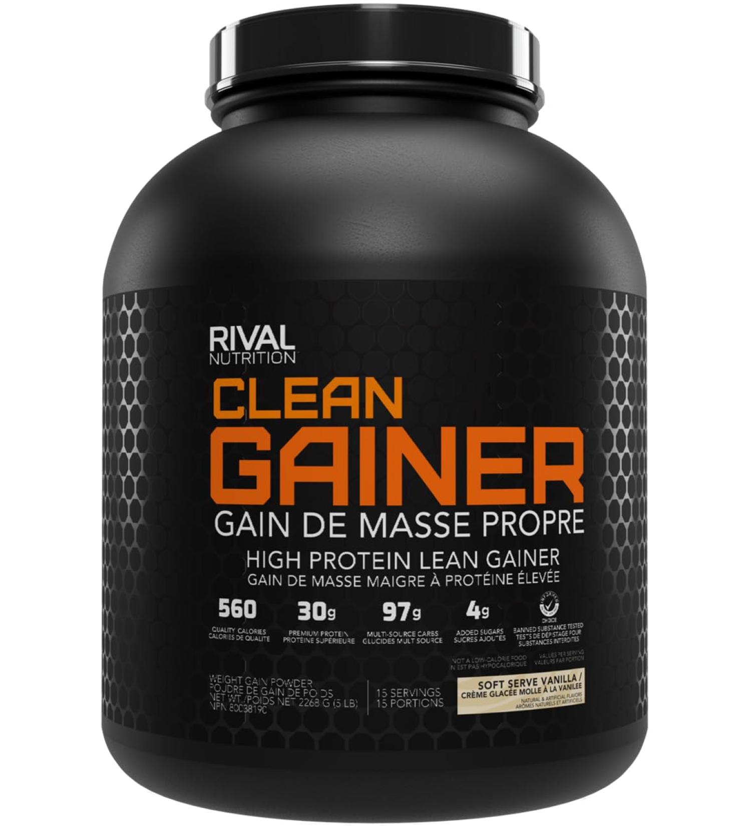 RIVALUS Clean Gainer Creamy Vanilla 5 lb - Delicious Lean Mass Gainer with Premium Dairy Proteins Complex Carbohydrates Quality Lipids No Banned Substances - Buy Online on GoSupps.com