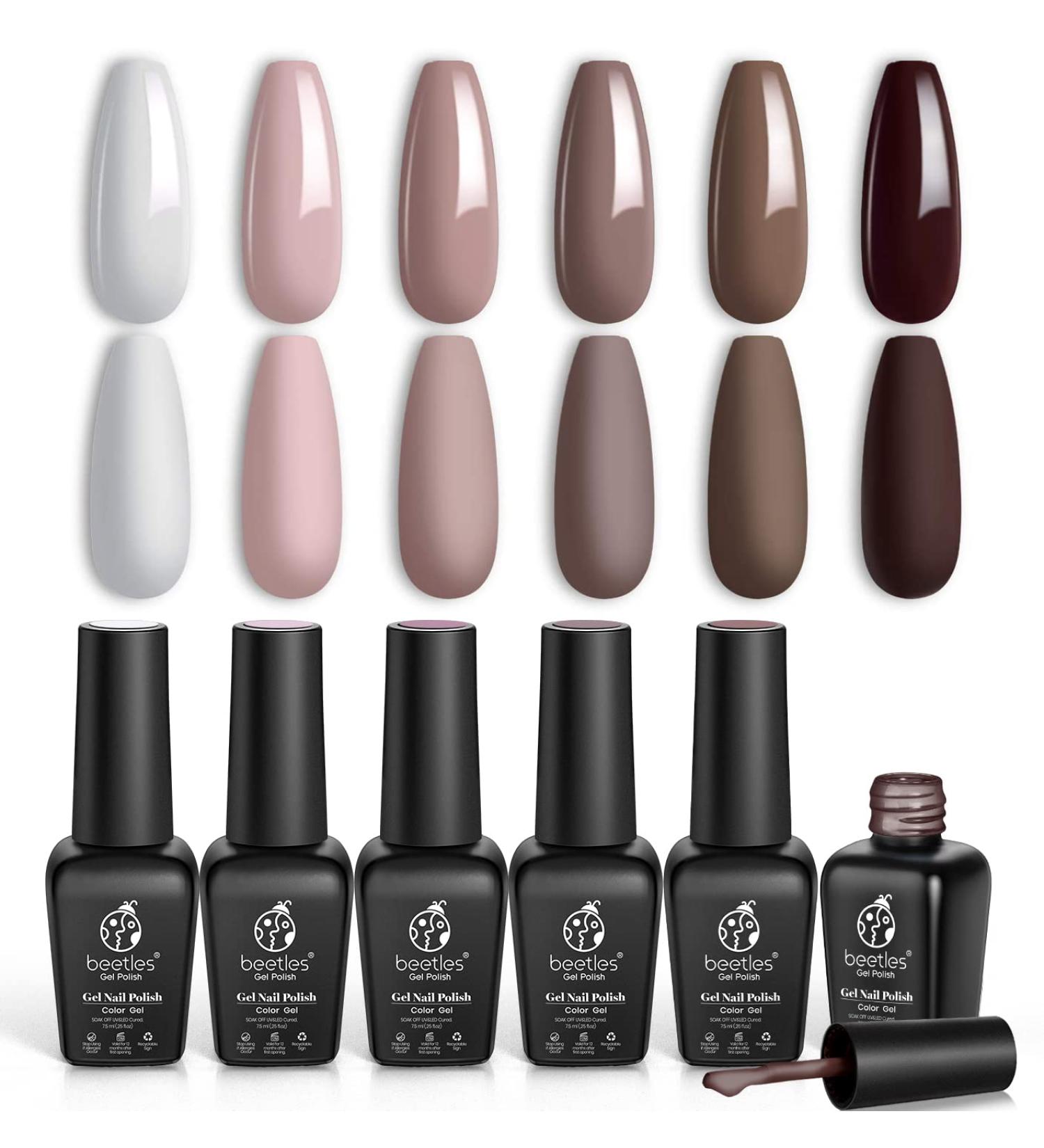 Beetles Coffee Cafe Collection Gel Nail Polish Set - Autumn Winter Neutral Beige Mauve Colors - Manicure Kit with LED Lamp - Soak Off Gel Gifts - Buy Online on GoSupps.com