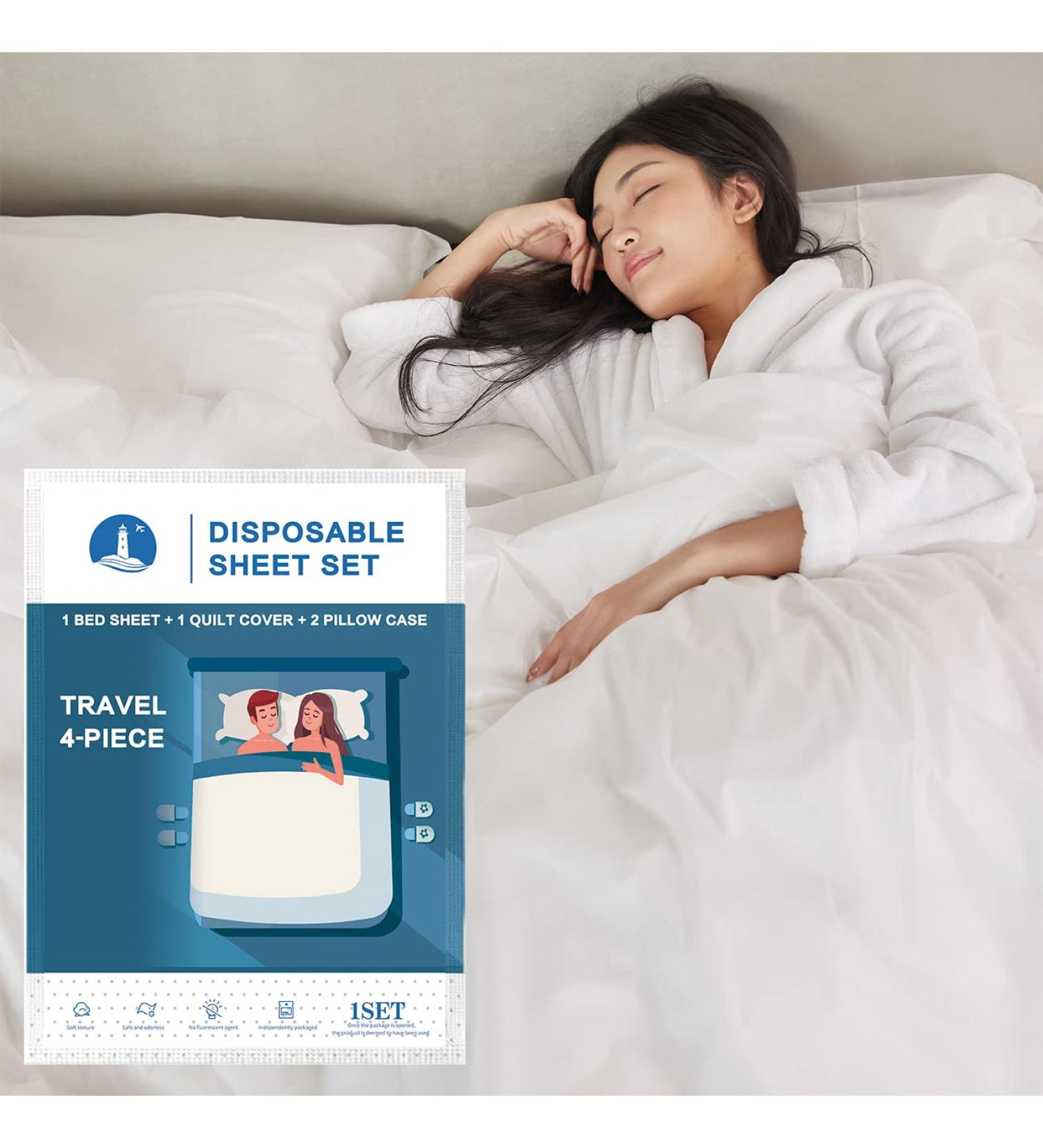 YLL Disposable Bed Sheets - Travel Bedding Set for Hotel - One Time Use - Includes Sheets, Pillow Case, and Quilt Cover - 1 Pack - Buy Online on GoSupps.com