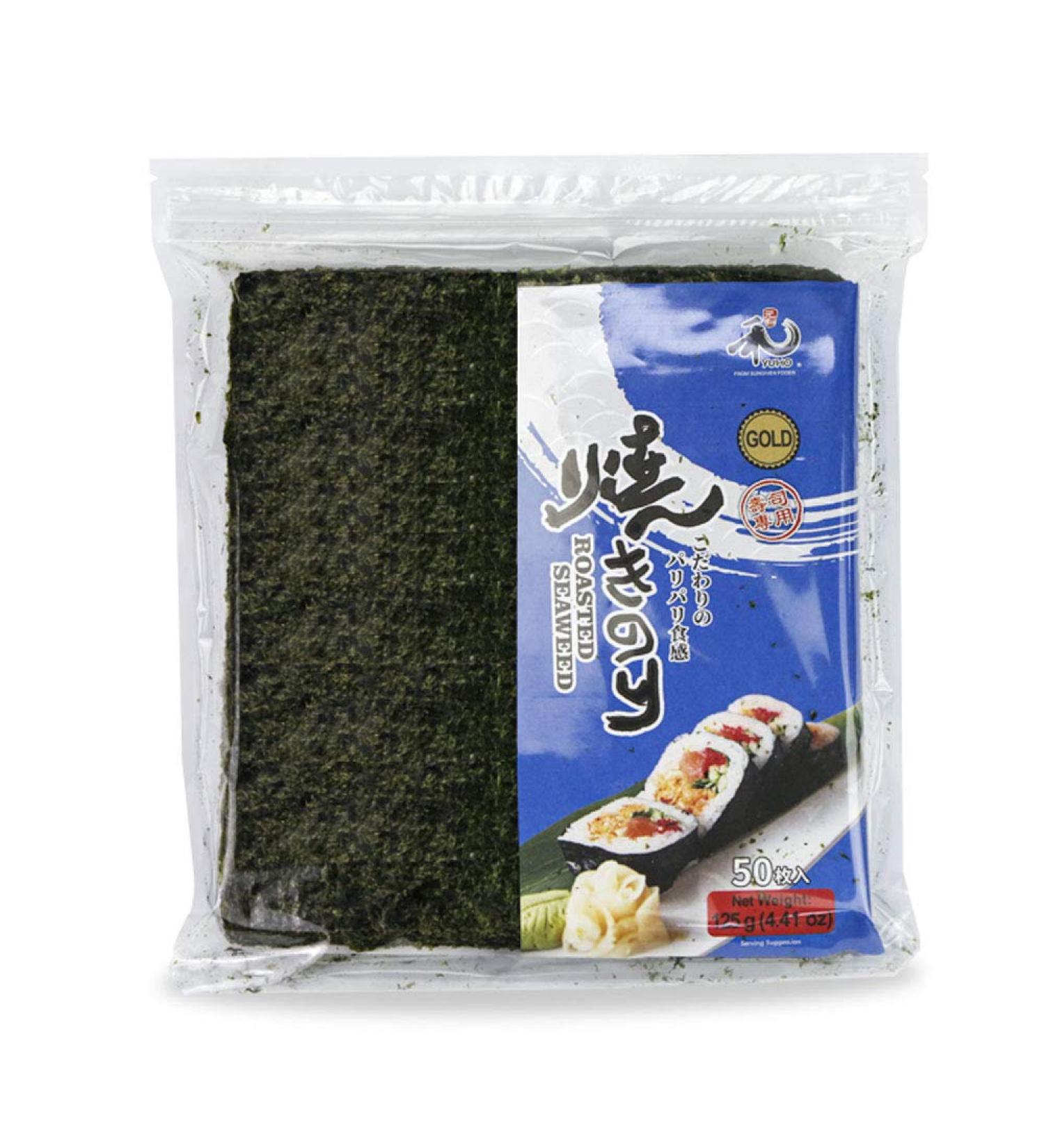 YUHO Roasted Seaweed Gold Grade Sushi Nori Sheets 50 Full Sheets 4.41oz - Buy Online on GoSupps.com