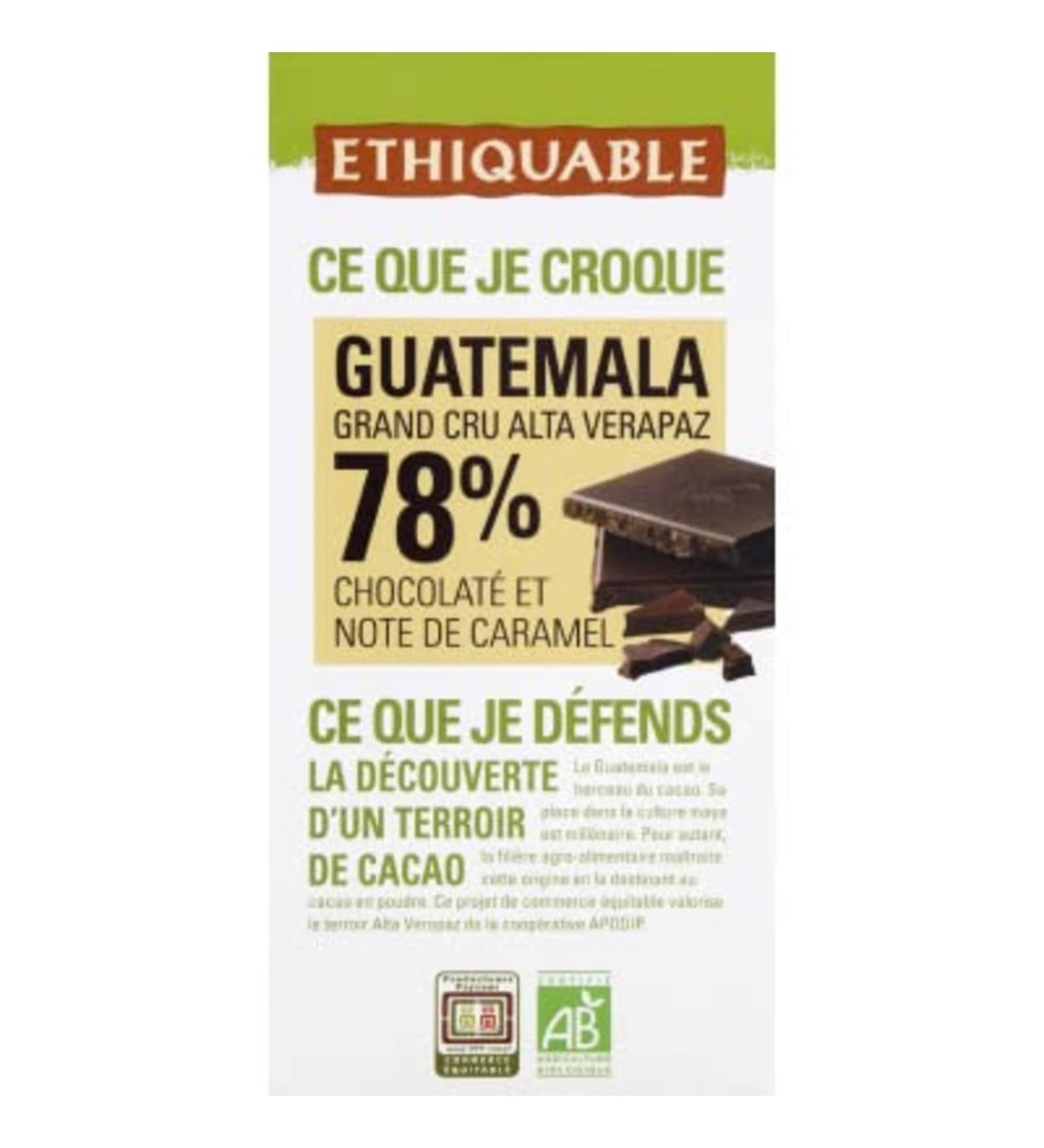 Ethiquable Dark Chocolate 78% Cocoa Guatemala Organic 100 g