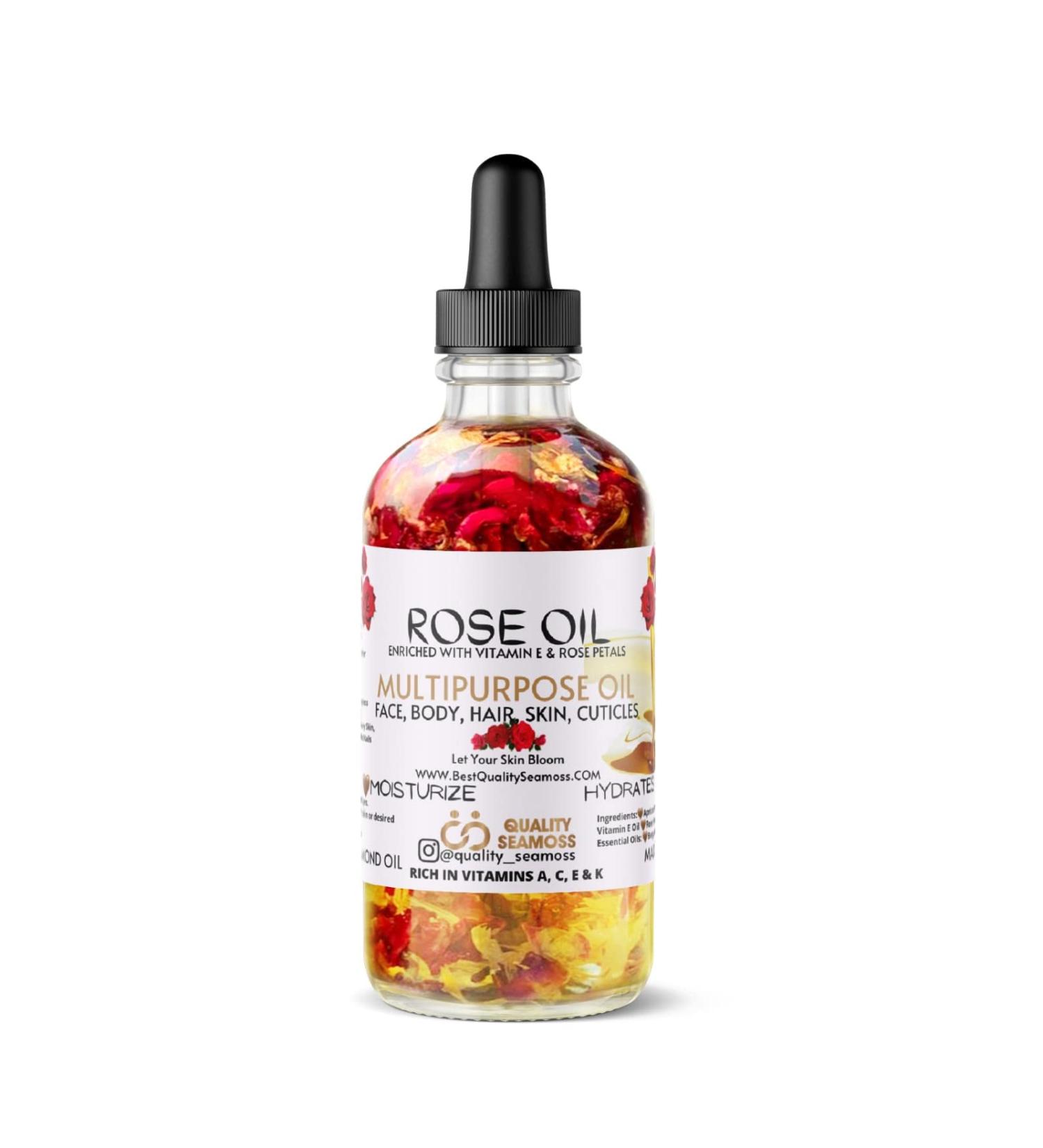 Organic Multipurpose Rose Oil with Apricot, Vitamin E, and Sweet Almond Oil - Moisturizer for Face, Body, Hair, Scalp, and Nails - 2 Fl Oz - Buy Online on GoSupps.com