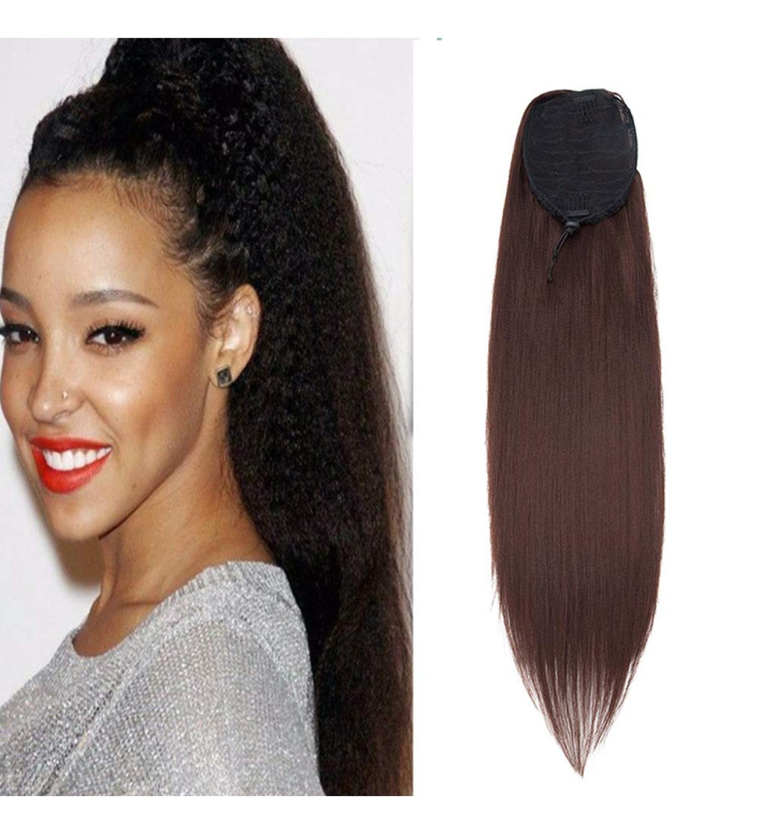 SEGO Yaki Ponytail Hair Extension - 22 Dark Brown Braid with Drawstring - 100g Quality Hairpiece for Stylish Looks - Buy Online on GoSupps.com