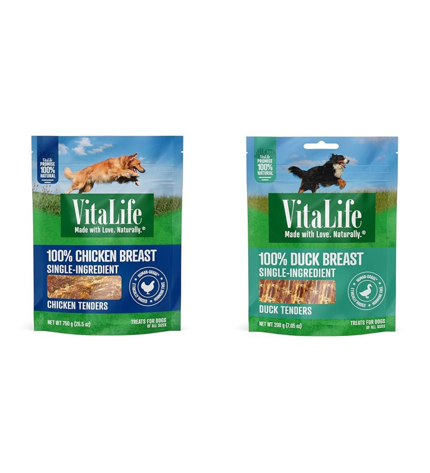 VitaLife All Natural Dog Treats - Chicken Tenders 750g + Duck Tenders 200g - Buy Online on GoSupps.com