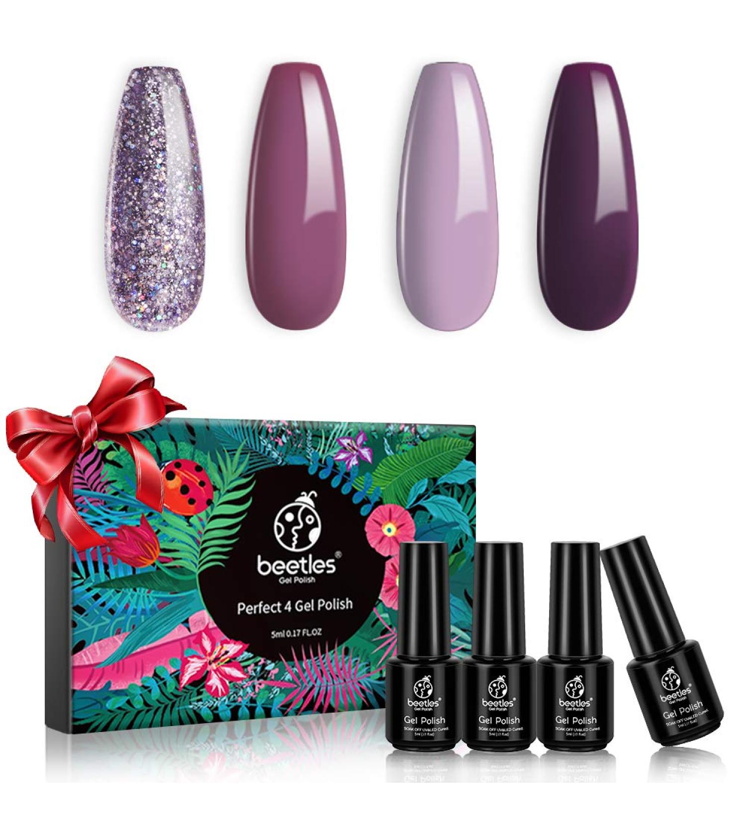 Beetles 4 Colors Purple Glitter Gel Nail Polish Set - Lilac Mauve Kit for DIY Manicure & Home Nail Decoration - Soak Off LED Lamp Gel Polish - Perfect Gifts for Women - Buy Online on GoSupps.com