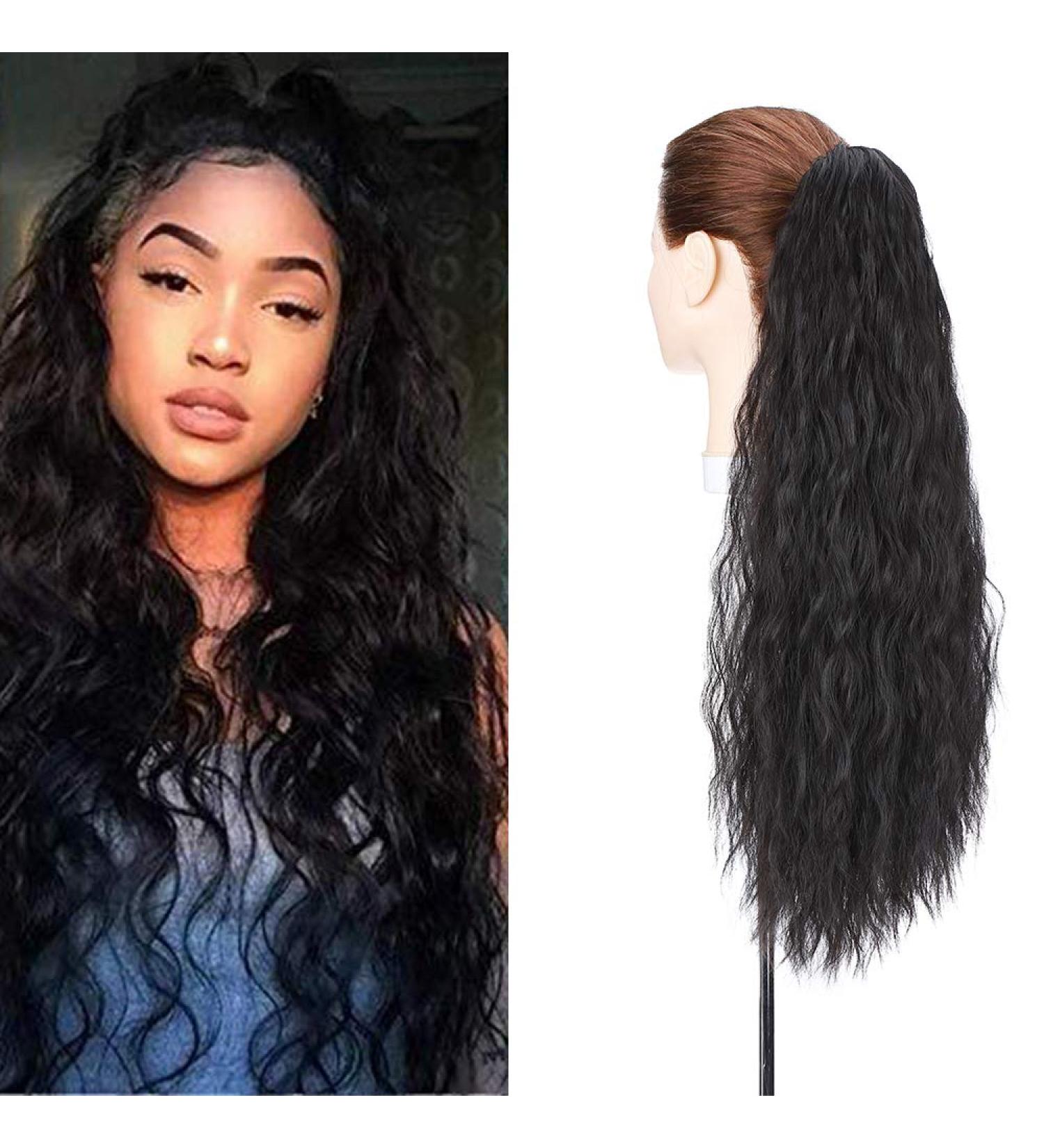 24" Long Ponytail Extensions Yaki Synthetic Claw Clip in Pony Tails Corn Wave Ponytail Curly Hairpiece for Women Natural Black 24inch (Pack of 1) Yaki-Natural Black - Buy Online on GoSupps.com