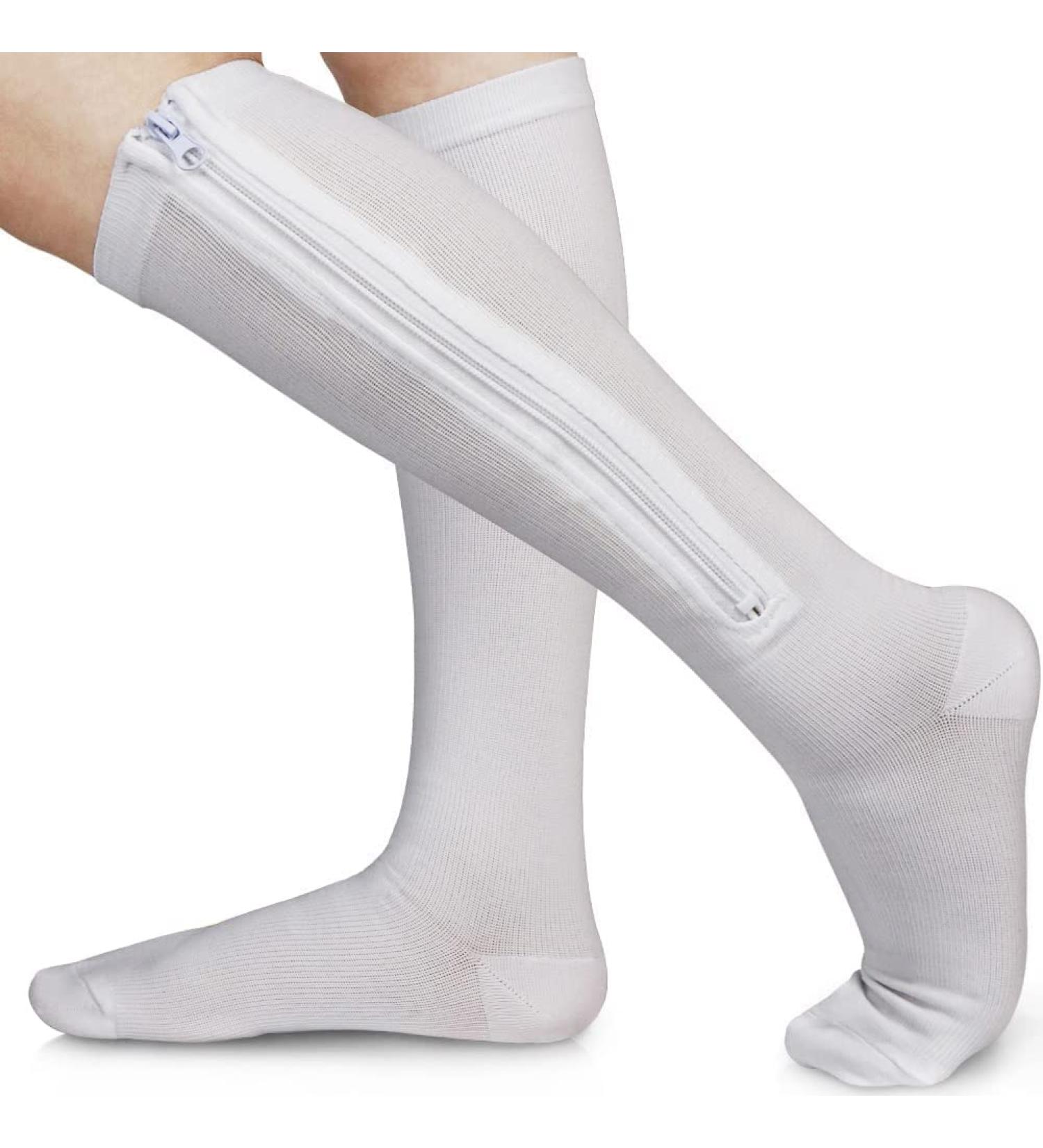 Ailaka Zipper Compression Socks 15-20 mmHg for Men Women | Closed Toe Support | Graduated Medical Varicose Veins Hosiery | Perfect for Athletics, Running, Flight Travel | Edema, Pregnancy Support | Small/Medium White - 1 Pair - Buy Online on GoSupps.com