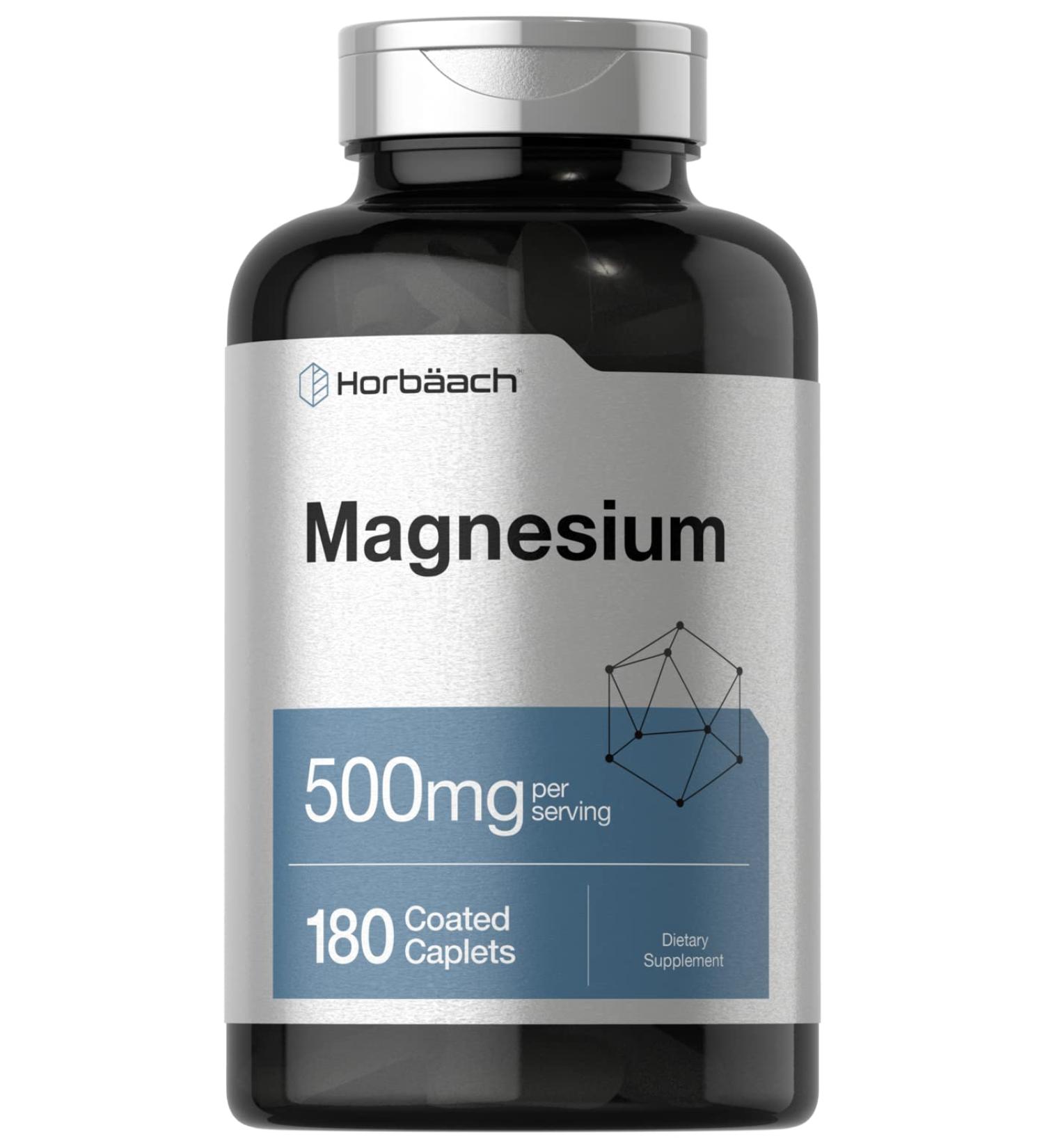 Horbaach Magnesium 500mg Caplets - 180 Count | Vegetarian, Non-GMO, Gluten Free Supplement - Buy Online on GoSupps.com
