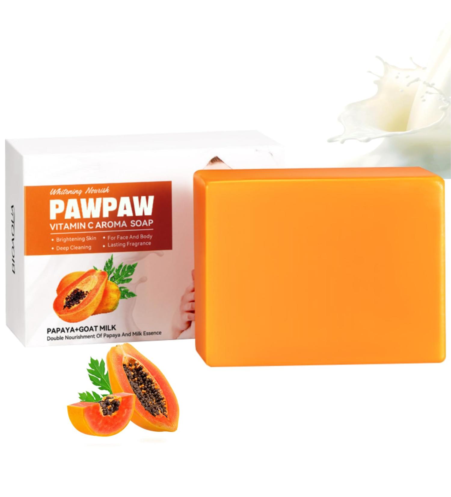 PAWPAW Soap Bar Papaya Natural Soap Bar Handmade Soap Bar For Face & Body Vitamin C Face Wash Soap Skin Brightening Papaya Soap Bar for Dark Spots Remove Acne Blackheads - Buy Online on GoSupps.com