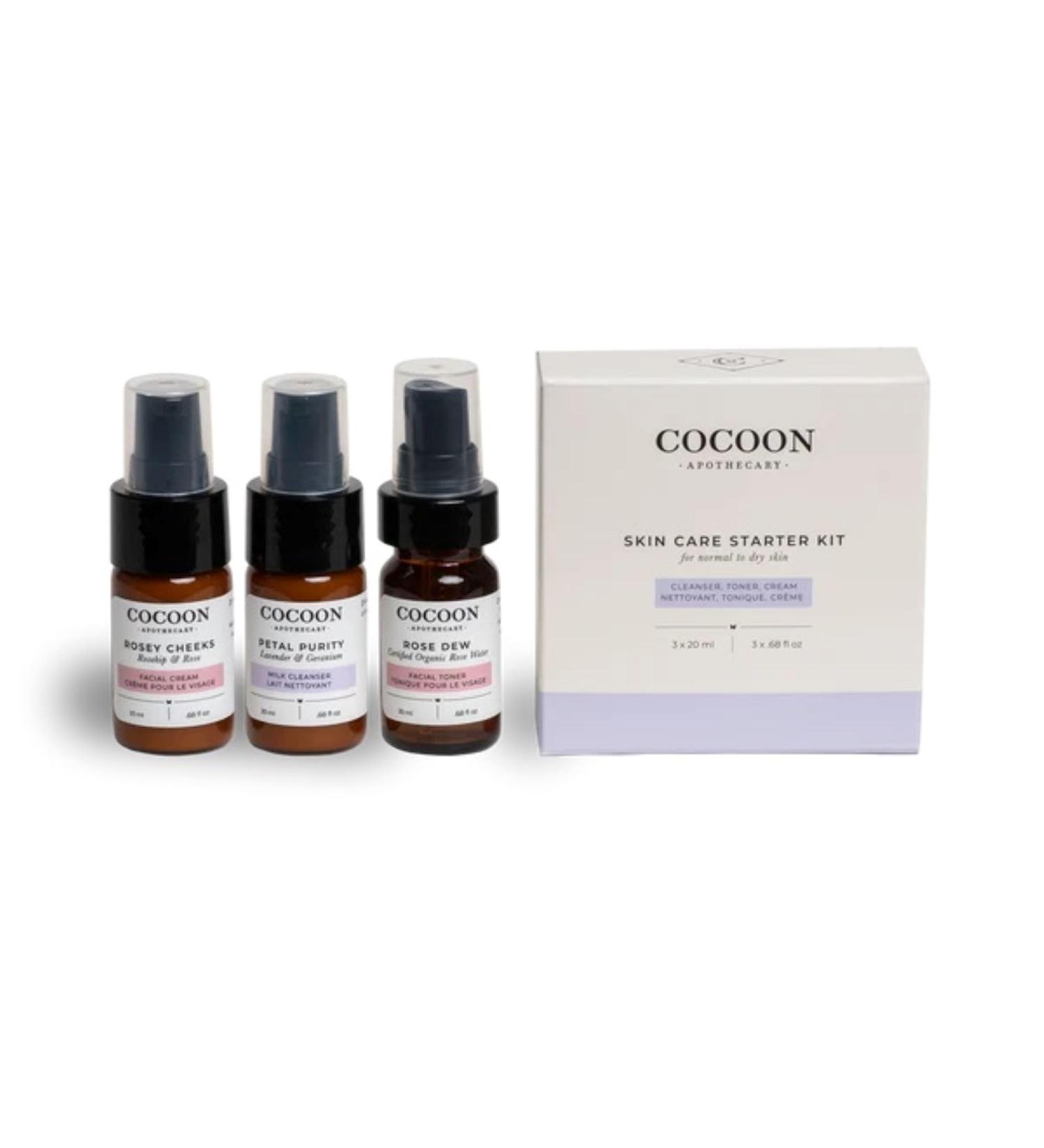 COCOON APOTHECARY Skin Care Starter Kit for Normal Skin 3 x 0.68 fl oz | Ecocert Cosmos Natural + Organic | skin care sets & kits For Normal/Dry/Sensitive Skin Perfect For Travel &Trial Rose - Buy Online on GoSupps.com