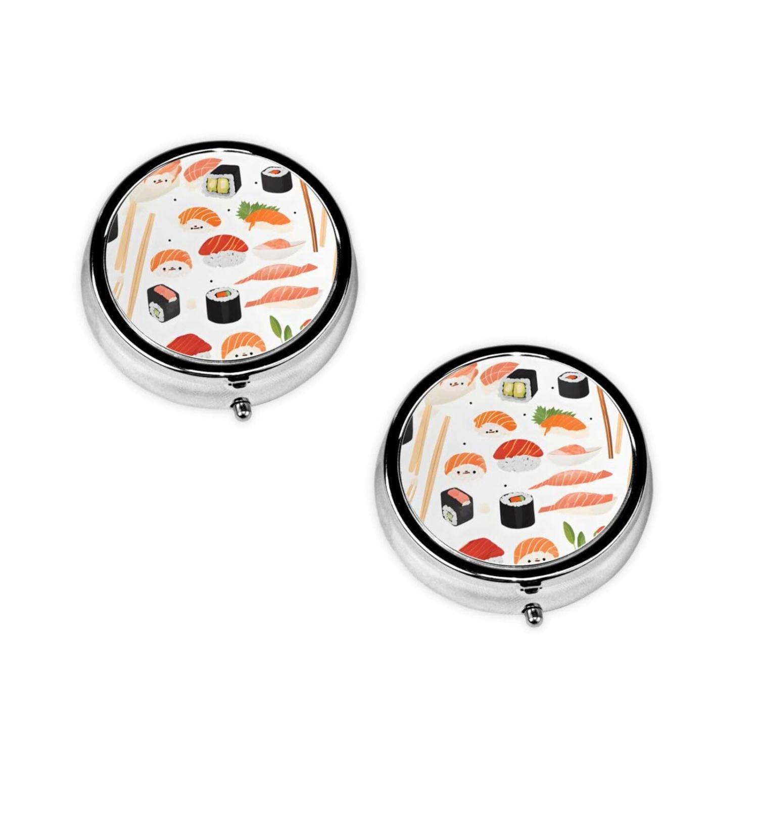 Sushi Pattern Pill Box - 3 Compartment Travel Organizer | Mini Round Medicine Case for Home & Office - Buy Online on GoSupps.com