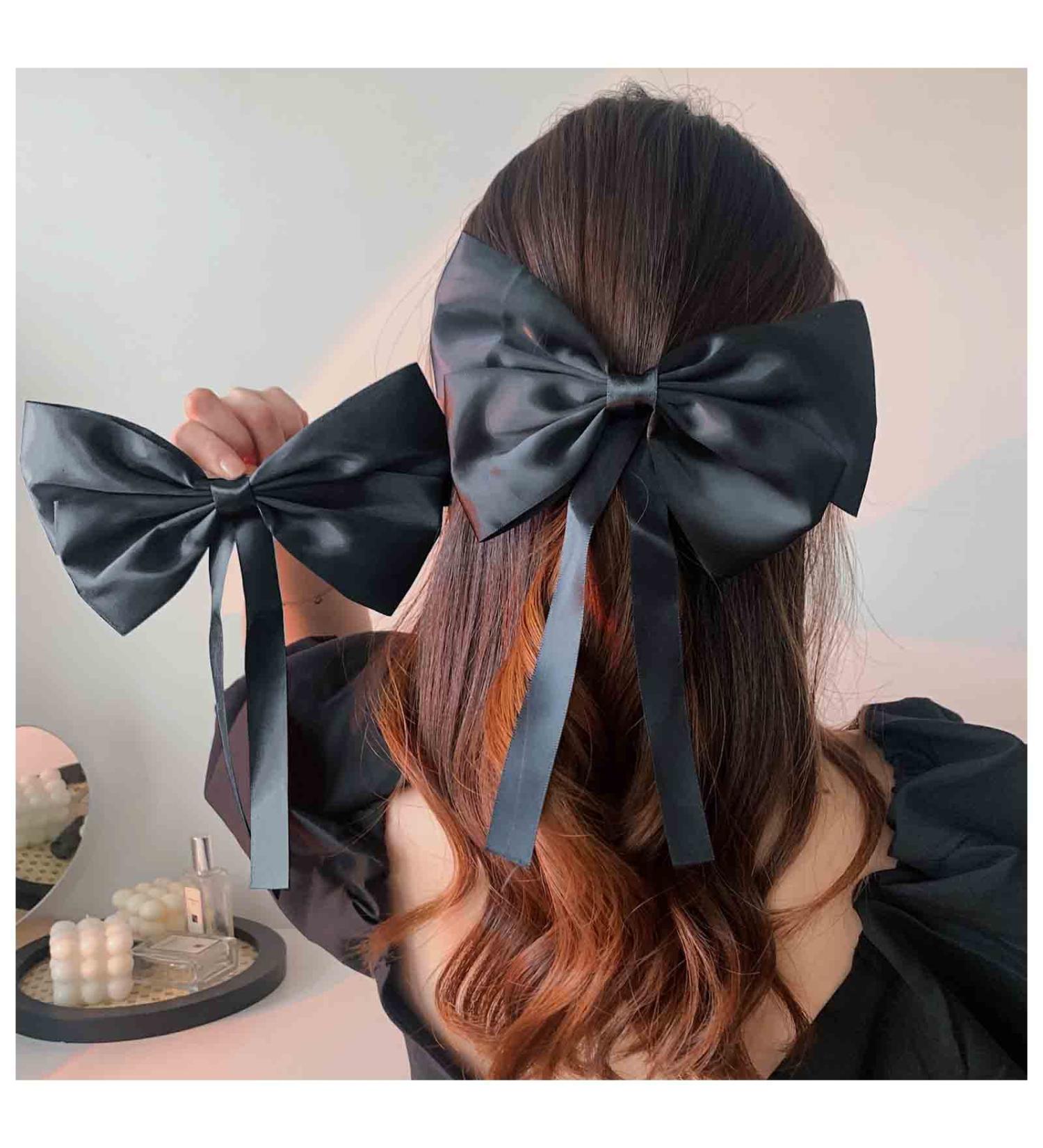Wendalern Satin Bow Ponytail Holder Black Big Hair Bows Clips Vintage Bow Hair Clip Barrettes Satin Ribbion Bowknot Clip Headpiece Silk Bowknot Hair Accessories for Women and Girls - Buy Online on GoSupps.com